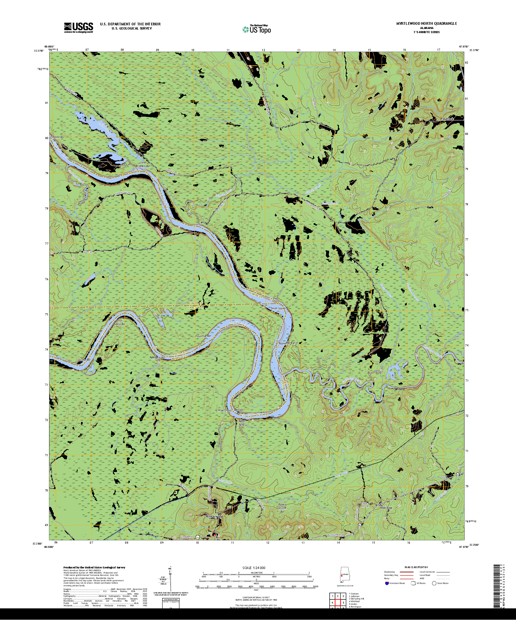 US TOPO 7.5-MINUTE MAP FOR MYRTLEWOOD NORTH, AL