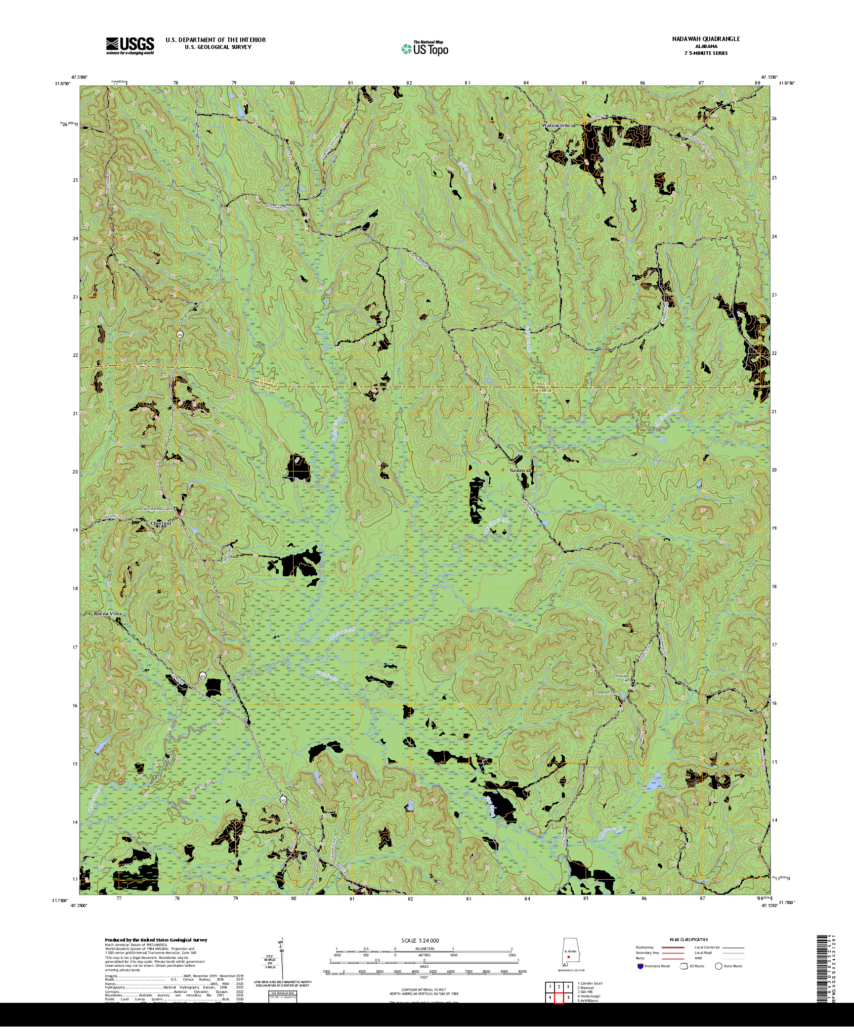 US TOPO 7.5-MINUTE MAP FOR NADAWAH, AL