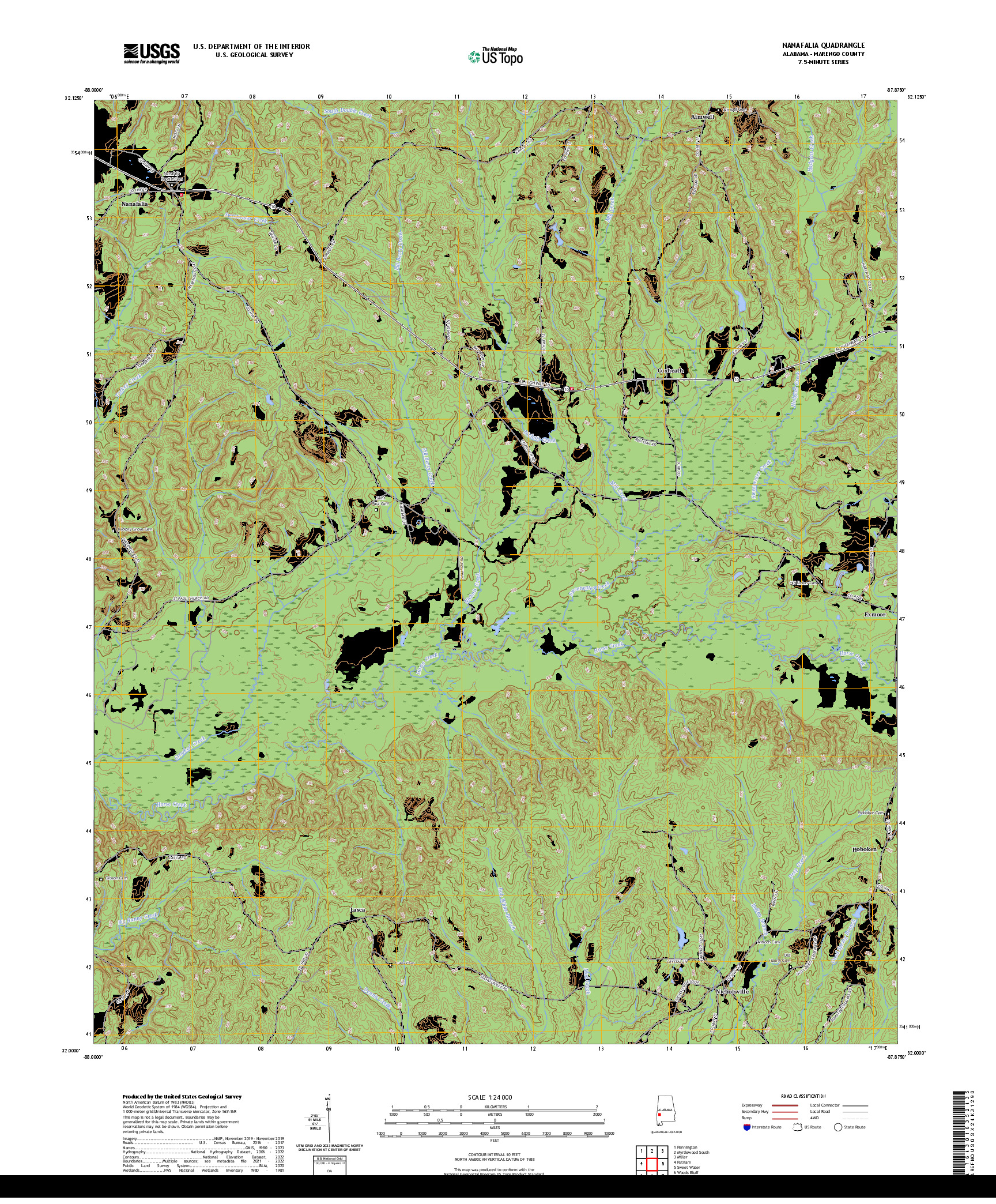 US TOPO 7.5-MINUTE MAP FOR NANAFALIA, AL