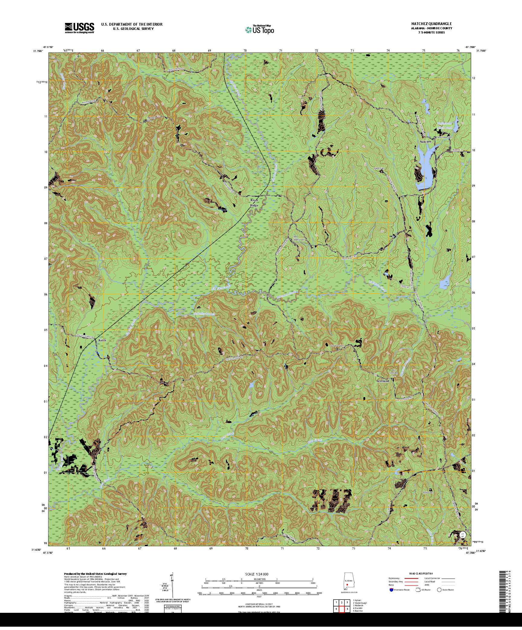 US TOPO 7.5-MINUTE MAP FOR NATCHEZ, AL