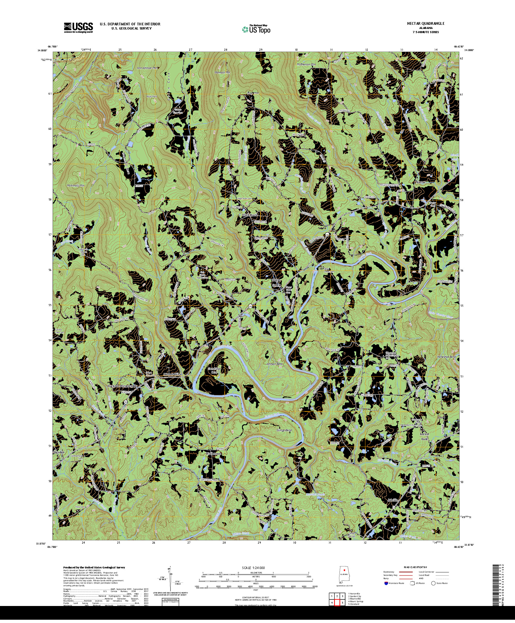US TOPO 7.5-MINUTE MAP FOR NECTAR, AL