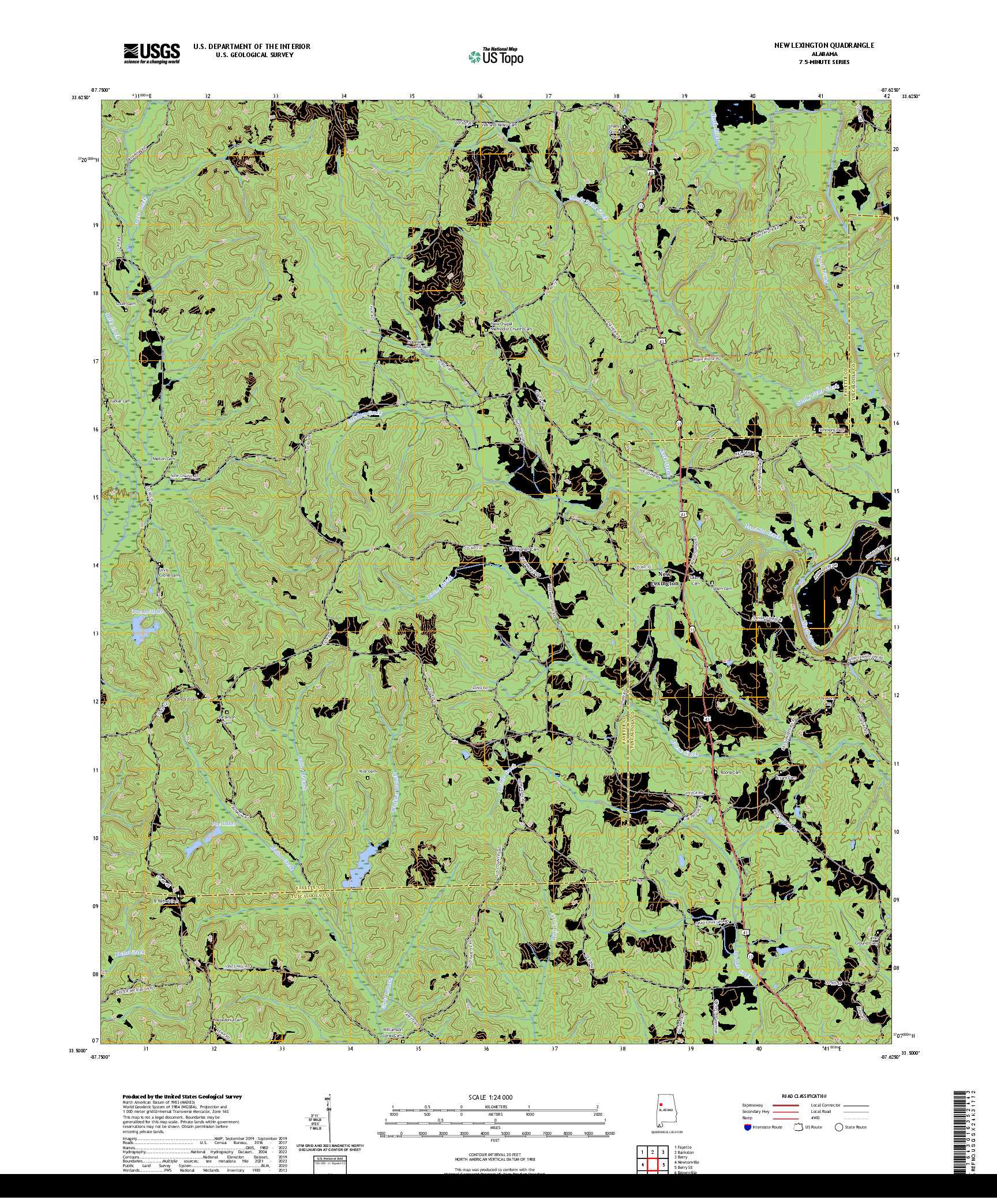 US TOPO 7.5-MINUTE MAP FOR NEW LEXINGTON, AL