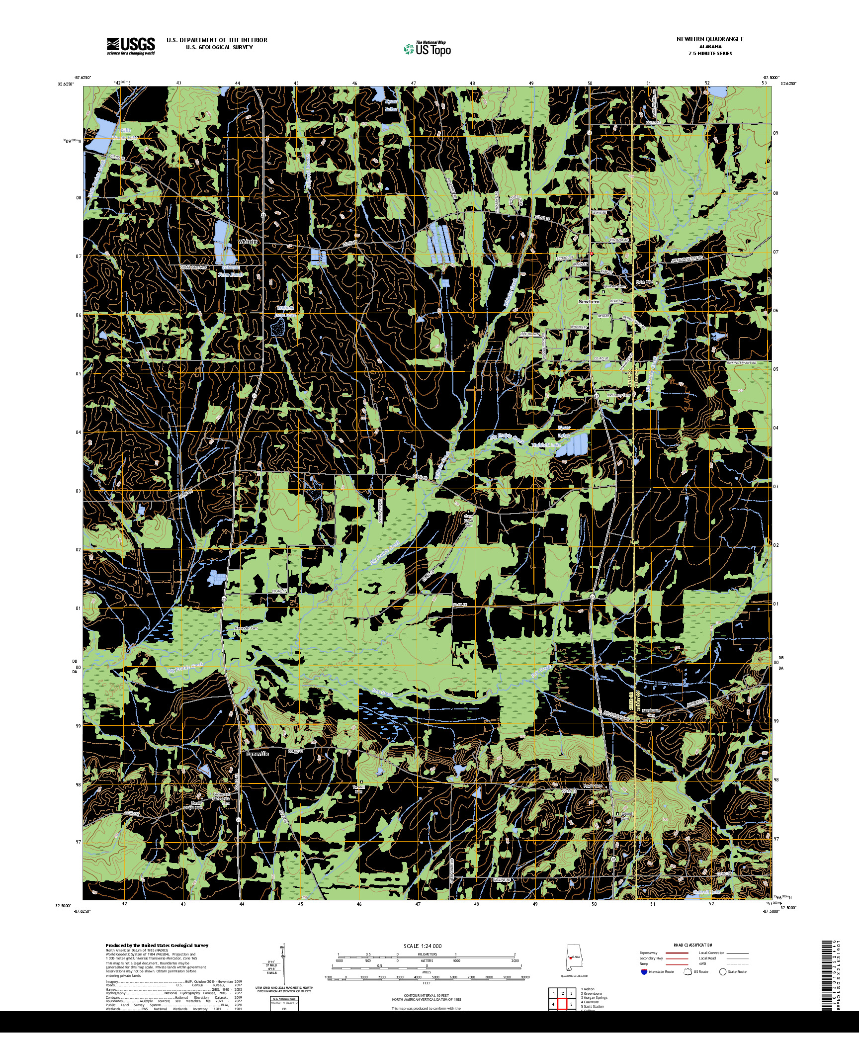 US TOPO 7.5-MINUTE MAP FOR NEWBERN, AL