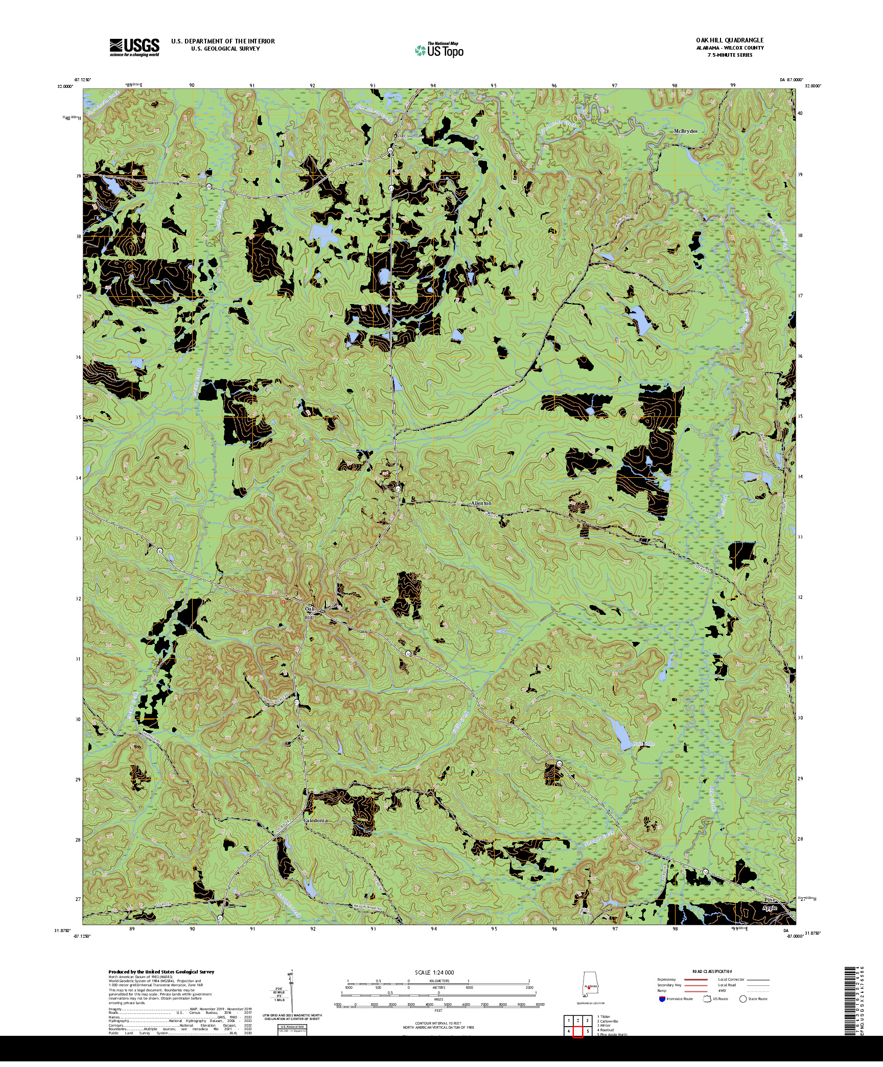 US TOPO 7.5-MINUTE MAP FOR OAK HILL, AL