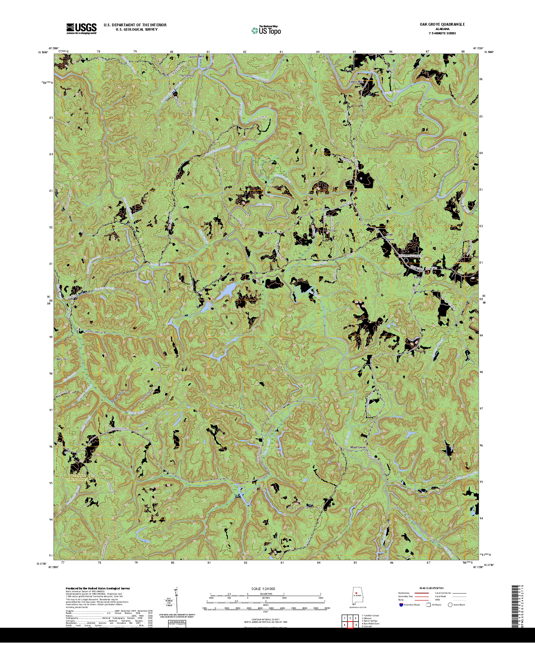 US TOPO 7.5-MINUTE MAP FOR OAK GROVE, AL
