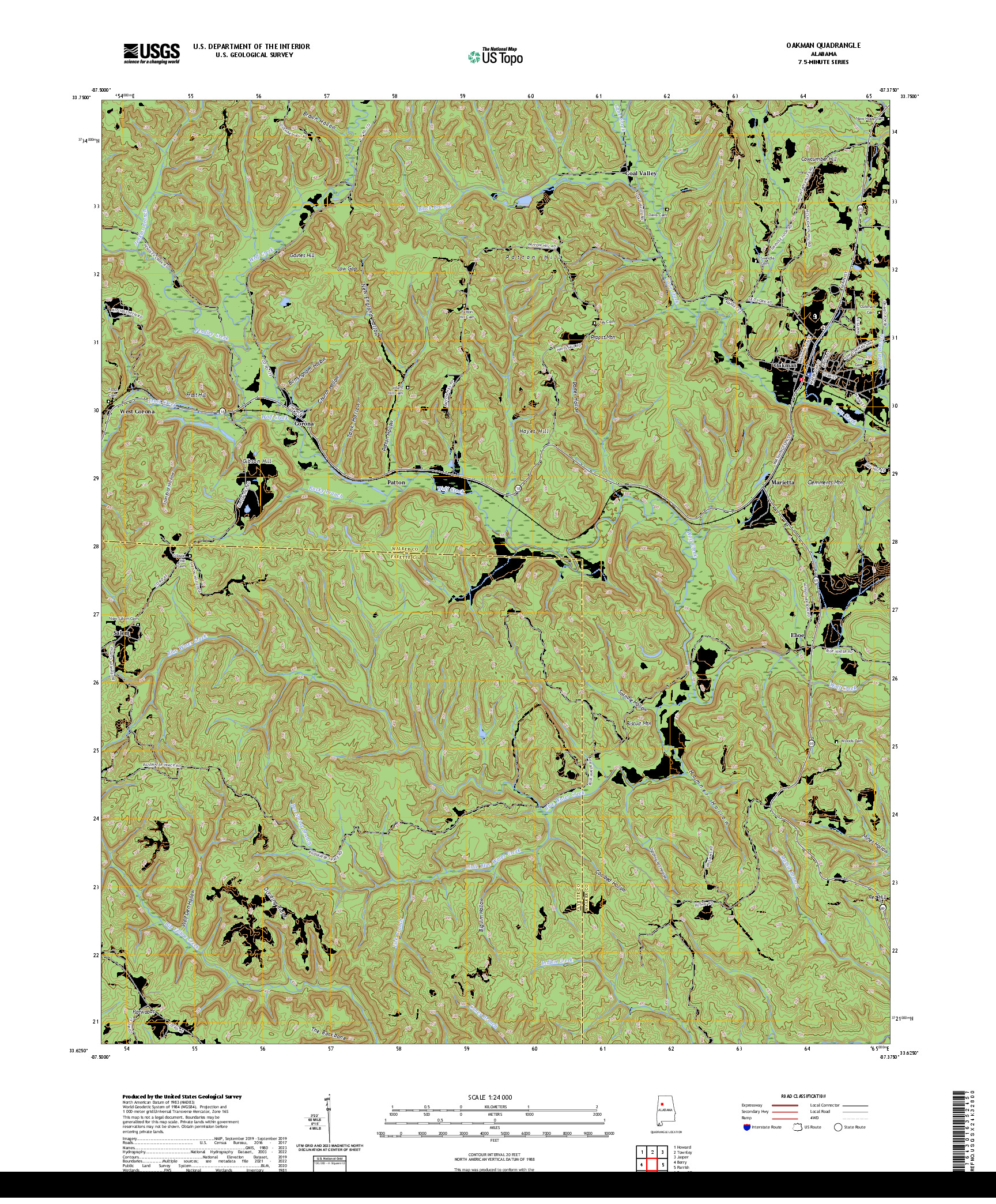 US TOPO 7.5-MINUTE MAP FOR OAKMAN, AL