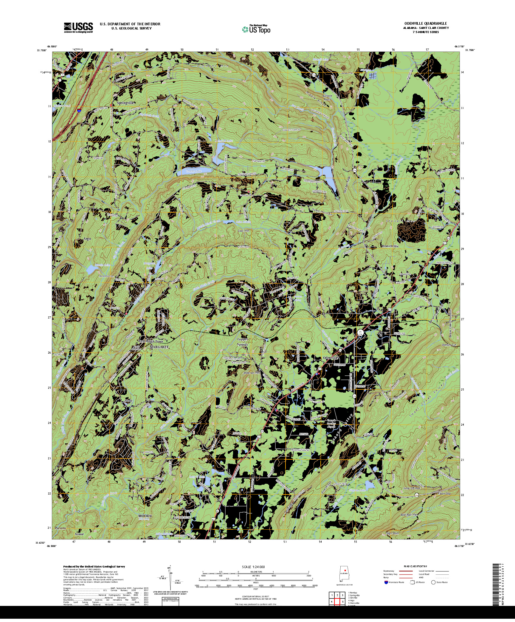 US TOPO 7.5-MINUTE MAP FOR ODENVILLE, AL