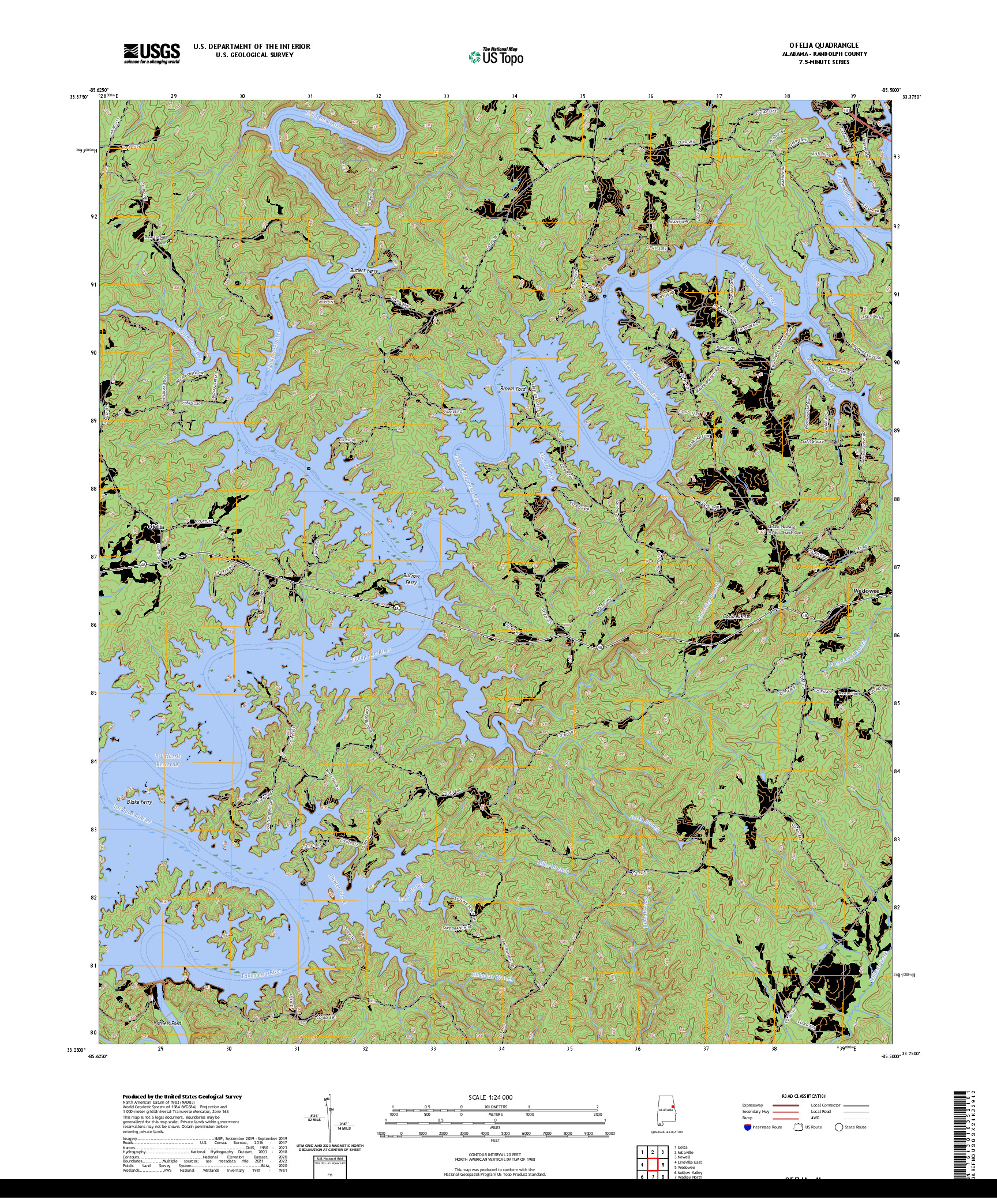 US TOPO 7.5-MINUTE MAP FOR OFELIA, AL
