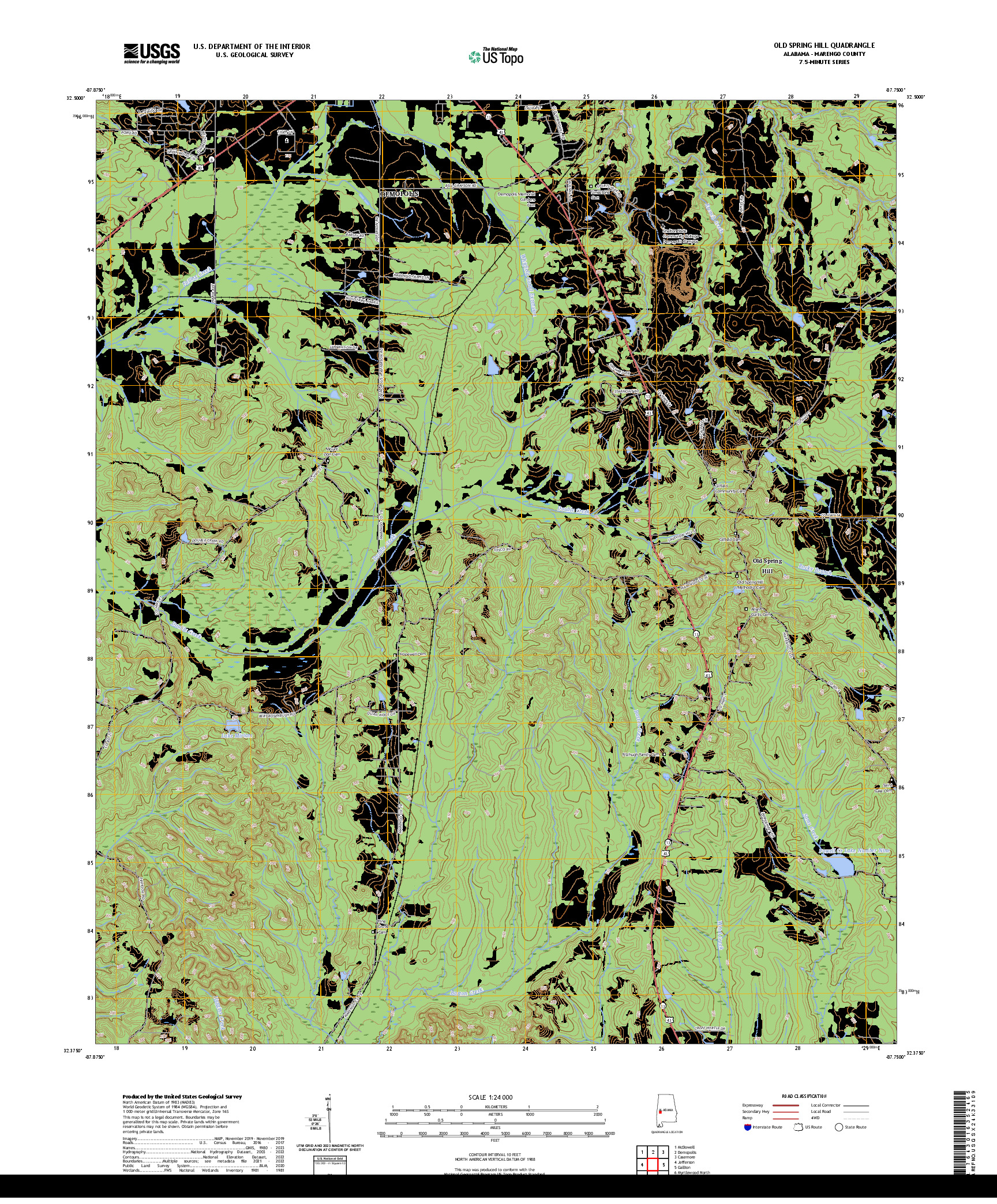 US TOPO 7.5-MINUTE MAP FOR OLD SPRING HILL, AL