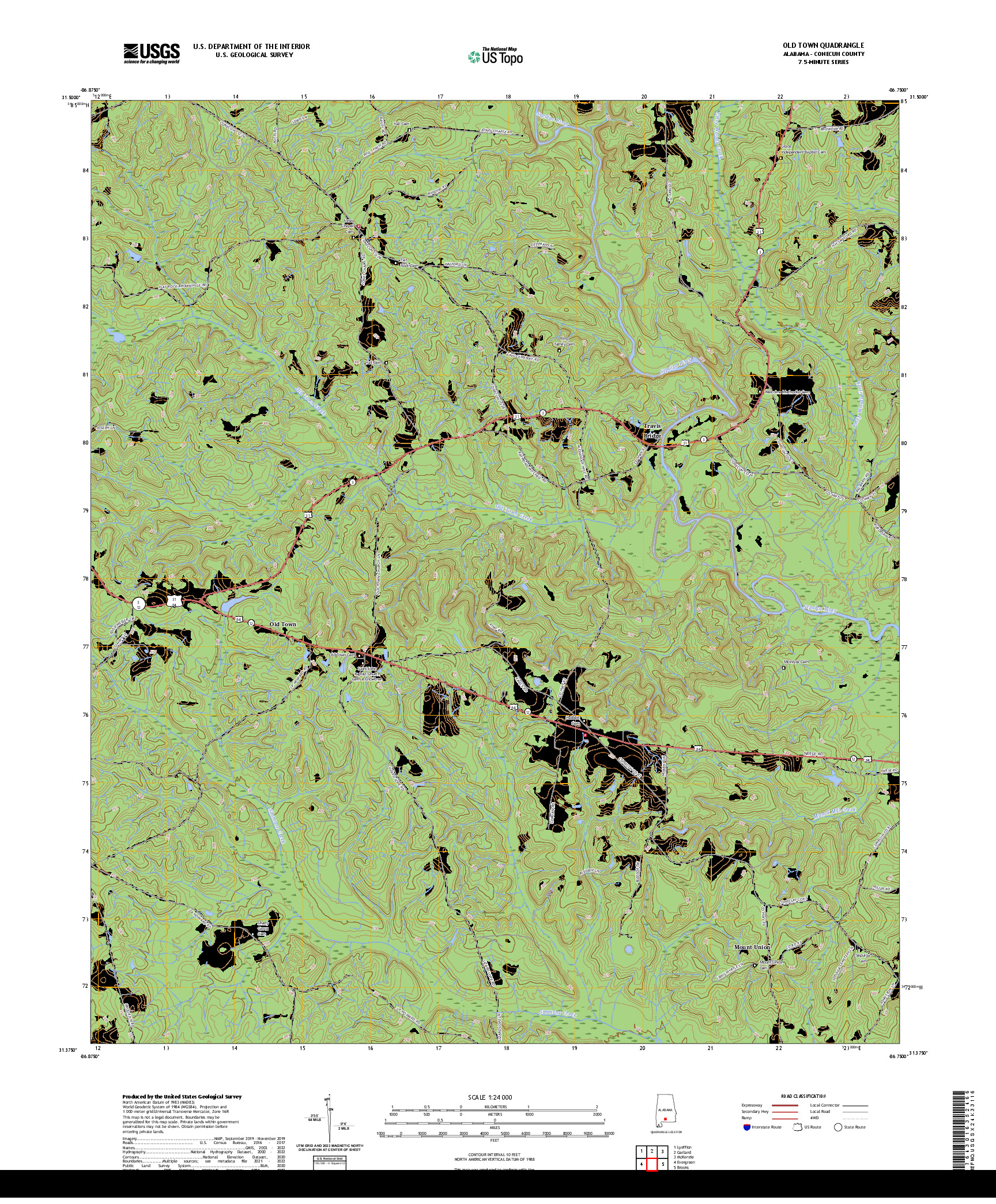 US TOPO 7.5-MINUTE MAP FOR OLD TOWN, AL