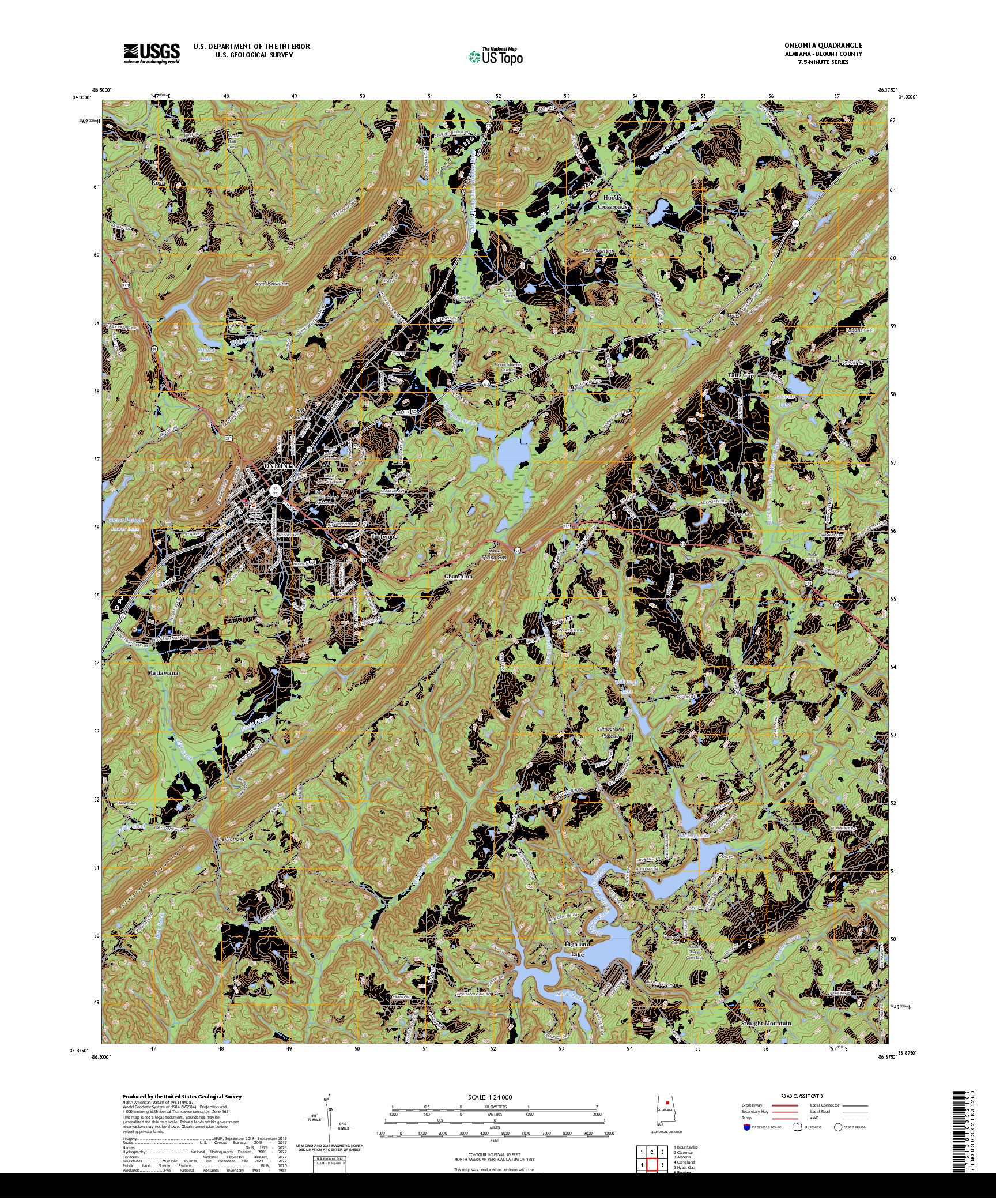 US TOPO 7.5-MINUTE MAP FOR ONEONTA, AL