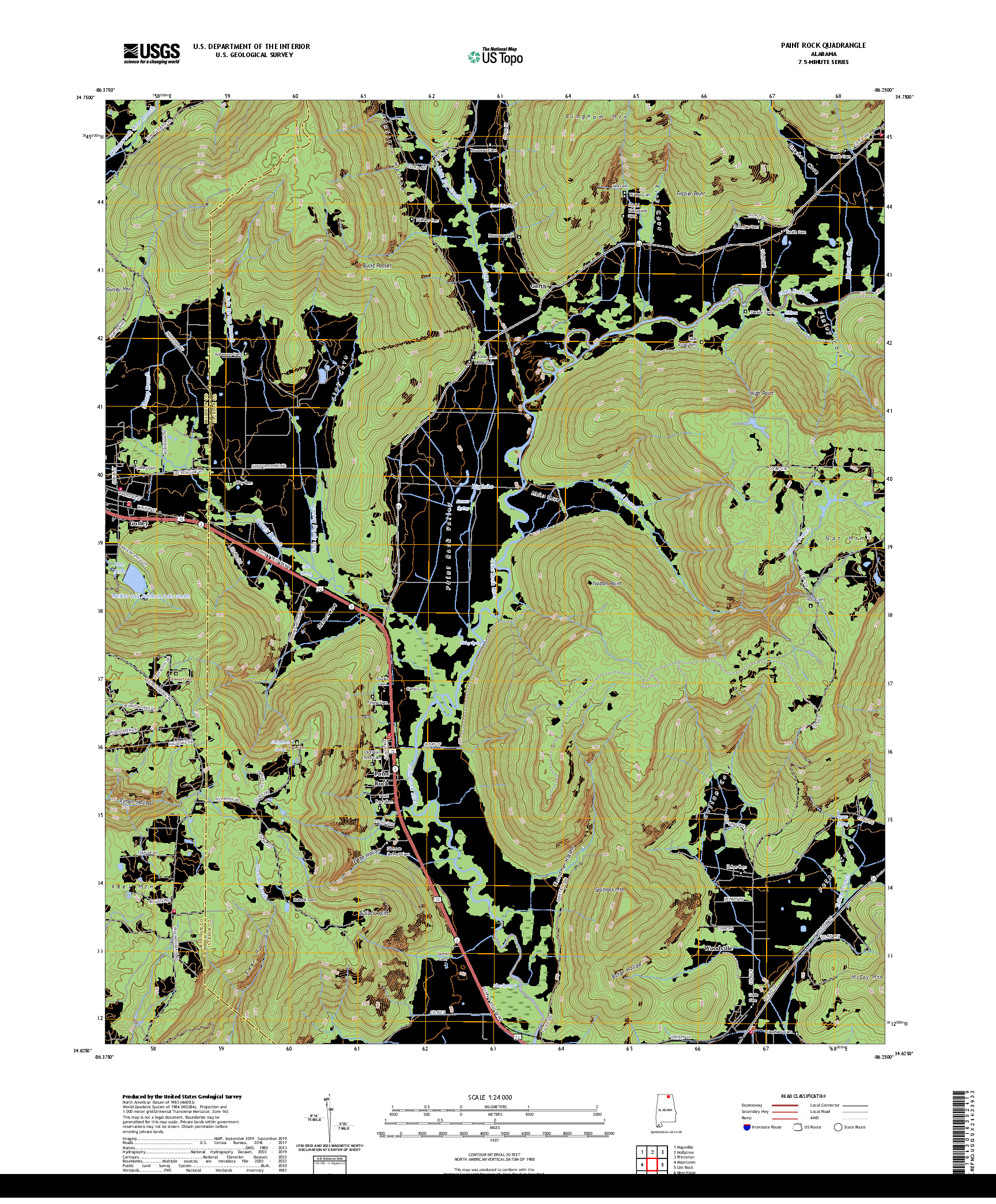 US TOPO 7.5-MINUTE MAP FOR PAINT ROCK, AL