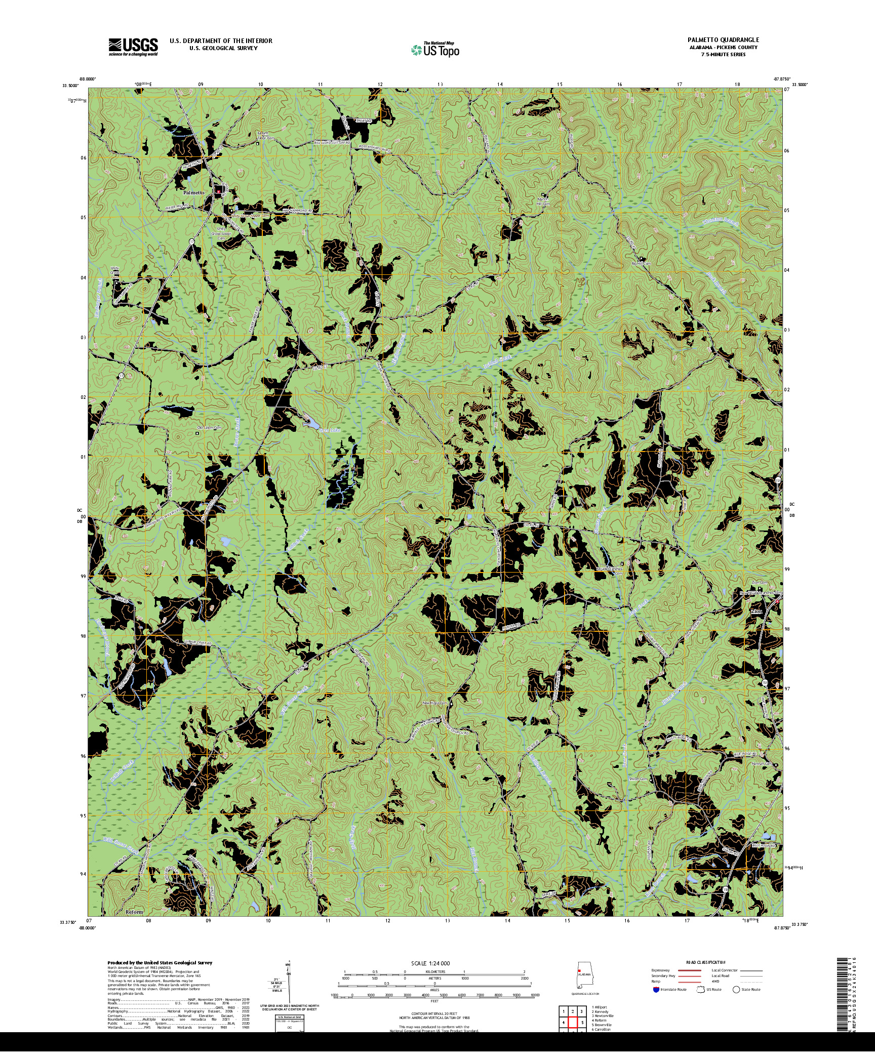 US TOPO 7.5-MINUTE MAP FOR PALMETTO, AL