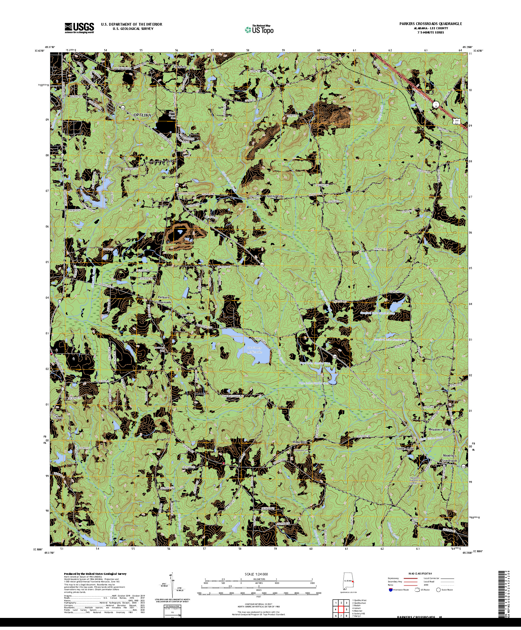 US TOPO 7.5-MINUTE MAP FOR PARKERS CROSSROADS, AL