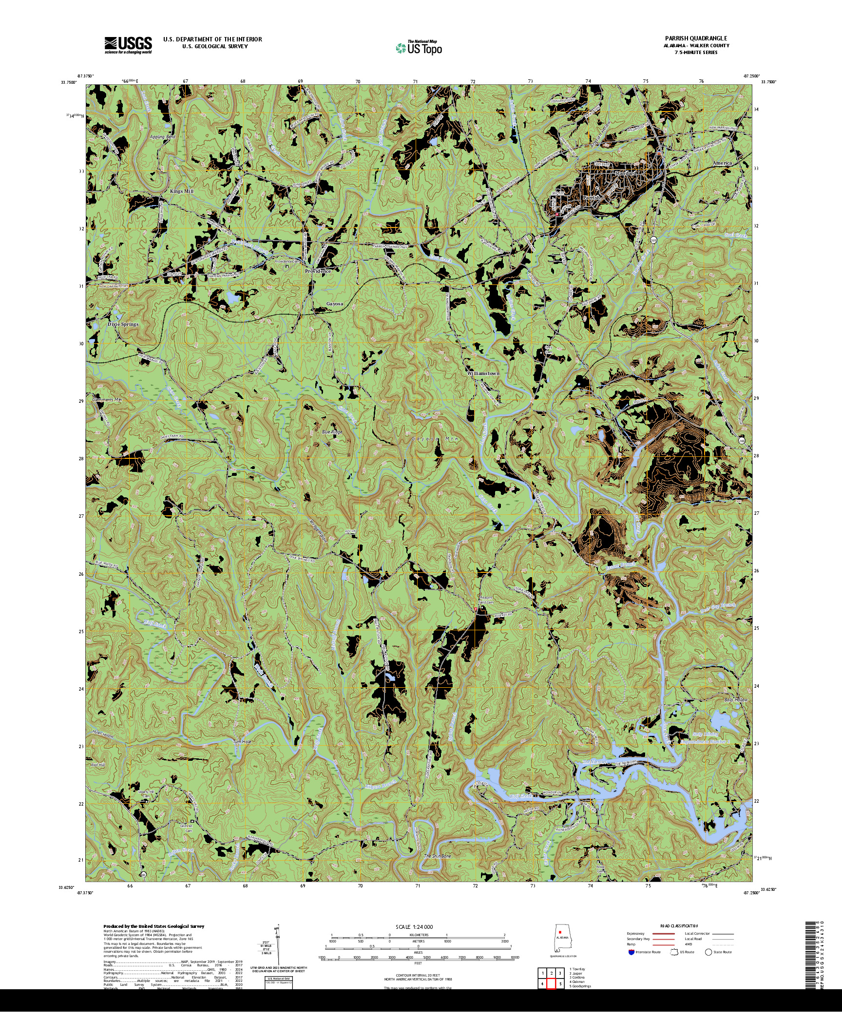 US TOPO 7.5-MINUTE MAP FOR PARRISH, AL