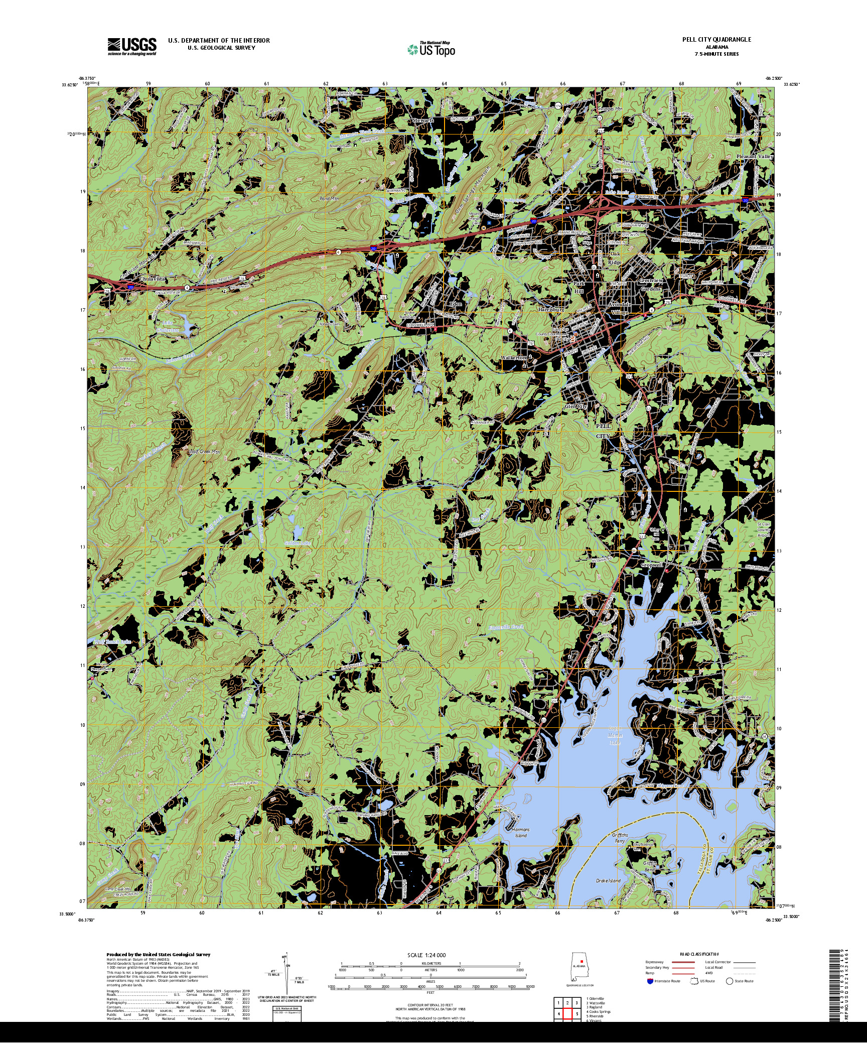 US TOPO 7.5-MINUTE MAP FOR PELL CITY, AL