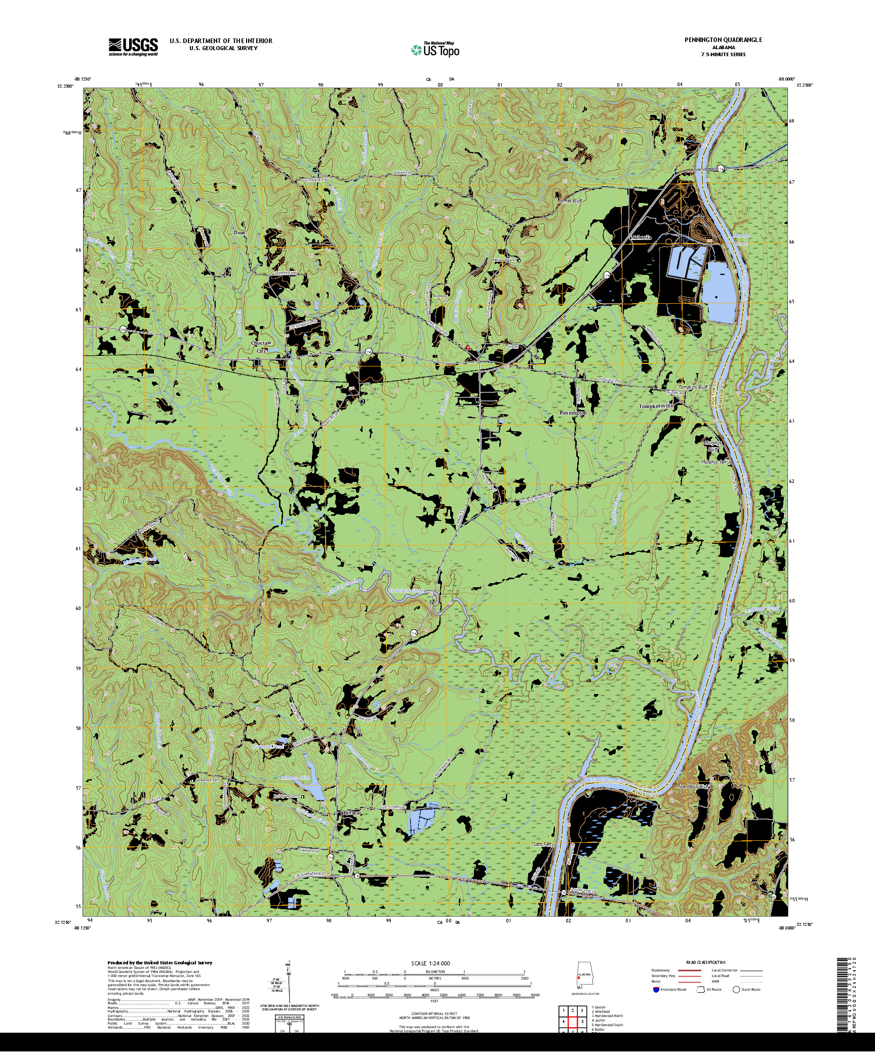 US TOPO 7.5-MINUTE MAP FOR PENNINGTON, AL