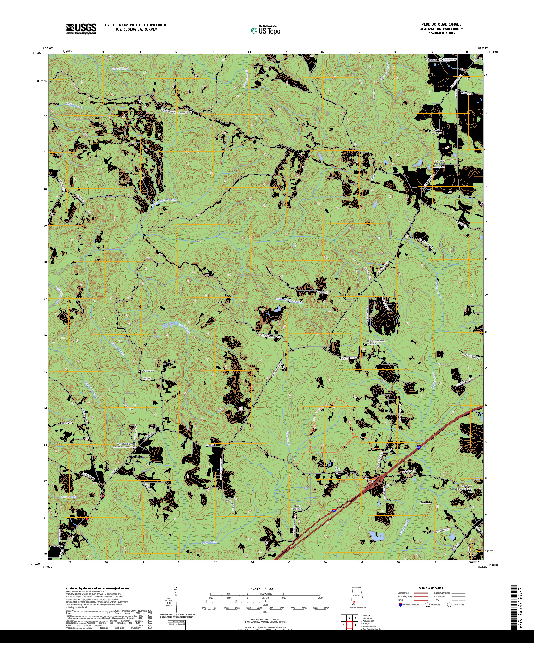US TOPO 7.5-MINUTE MAP FOR PERDIDO, AL