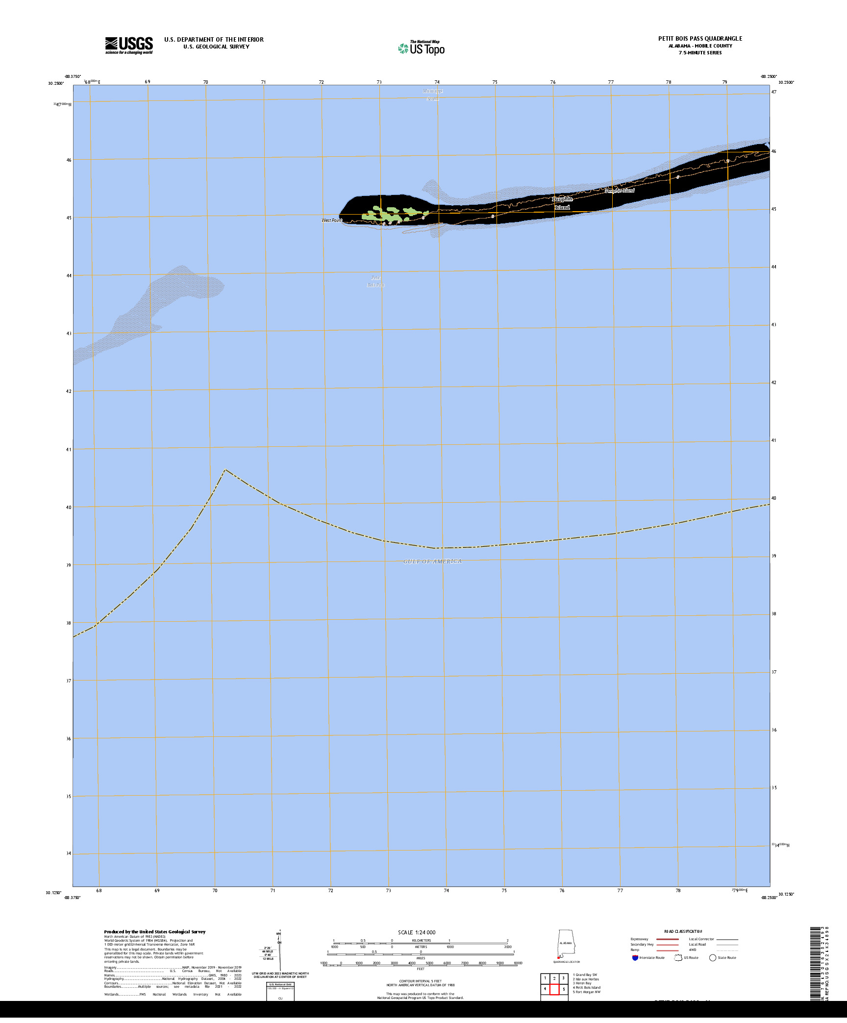 US TOPO 7.5-MINUTE MAP FOR PETIT BOIS PASS, AL