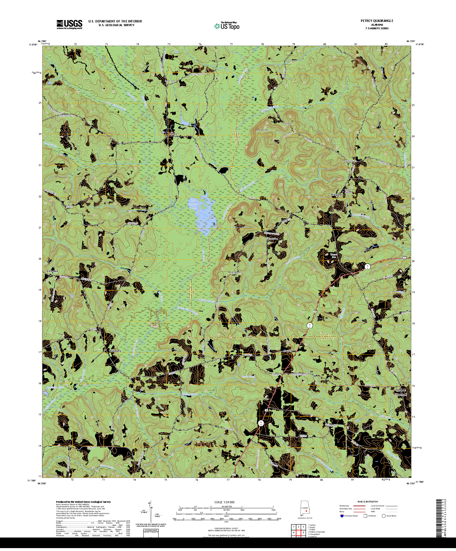 US TOPO 7.5-MINUTE MAP FOR PETREY, AL