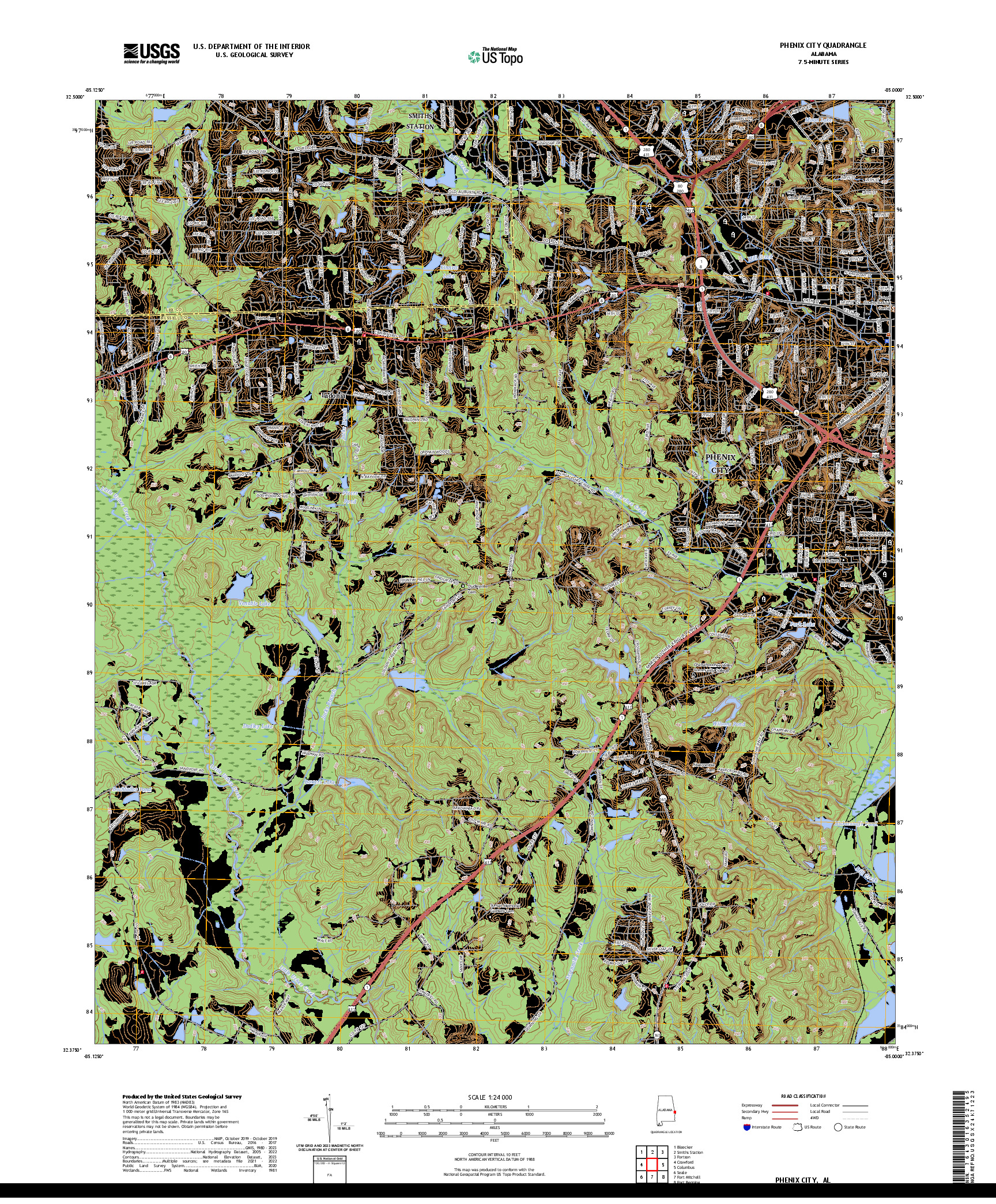 US TOPO 7.5-MINUTE MAP FOR PHENIX CITY, AL