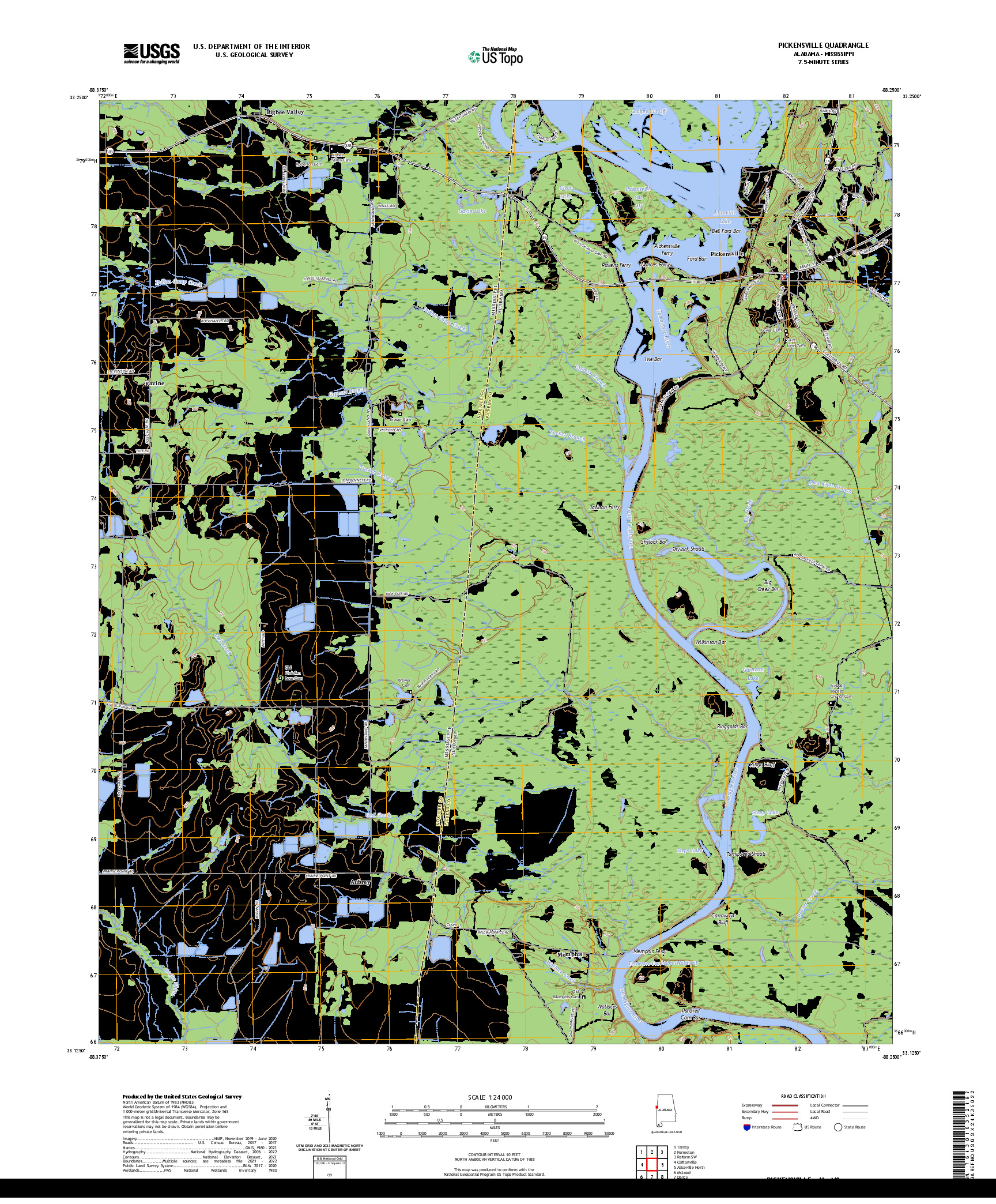 US TOPO 7.5-MINUTE MAP FOR PICKENSVILLE, AL,MS