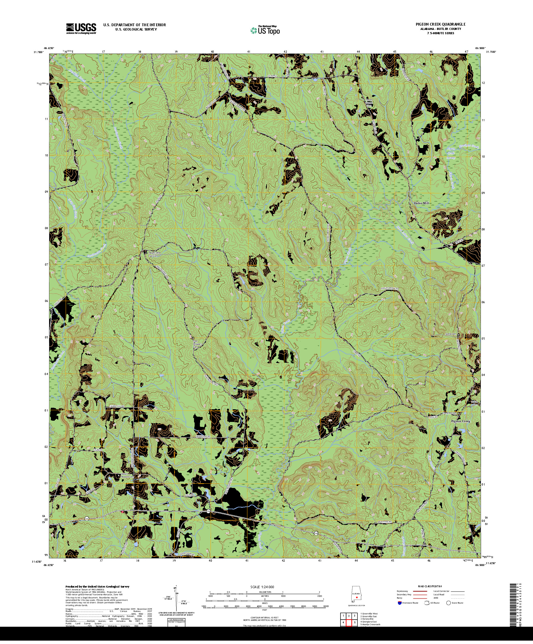 US TOPO 7.5-MINUTE MAP FOR PIGEON CREEK, AL