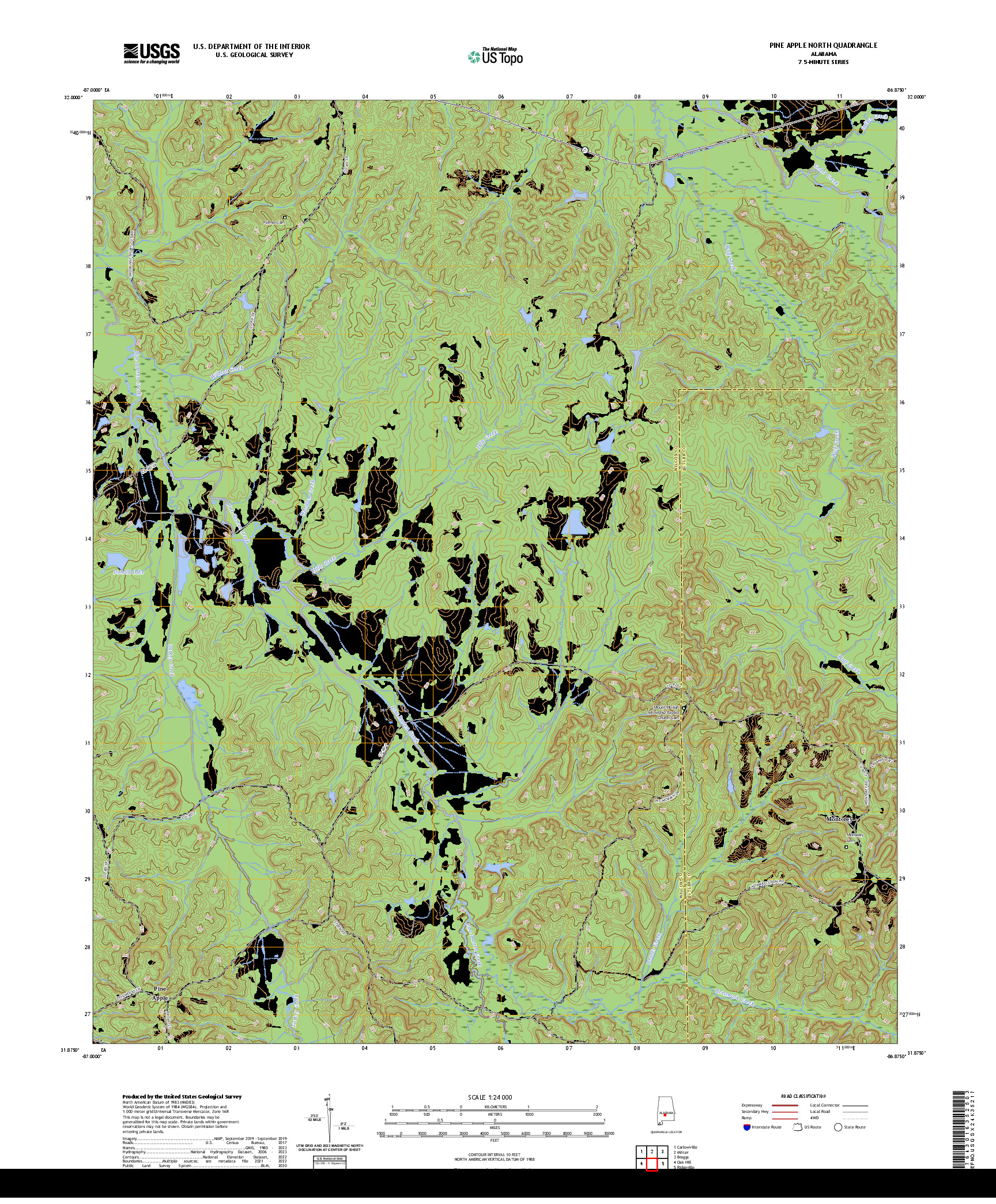 US TOPO 7.5-MINUTE MAP FOR PINE APPLE NORTH, AL