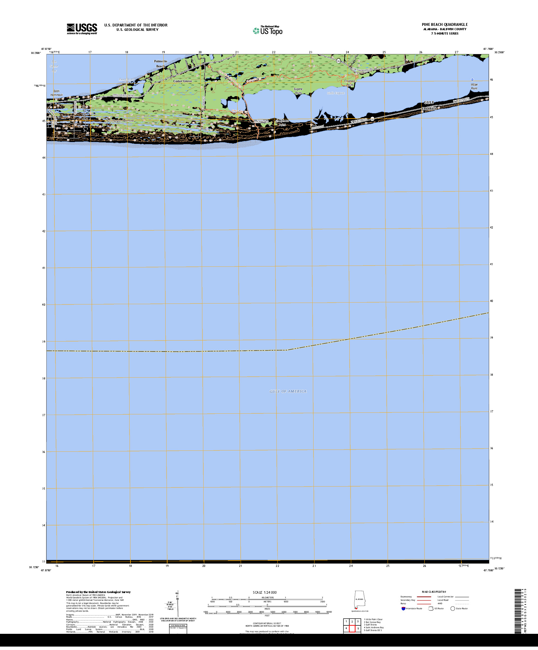 US TOPO 7.5-MINUTE MAP FOR PINE BEACH, AL