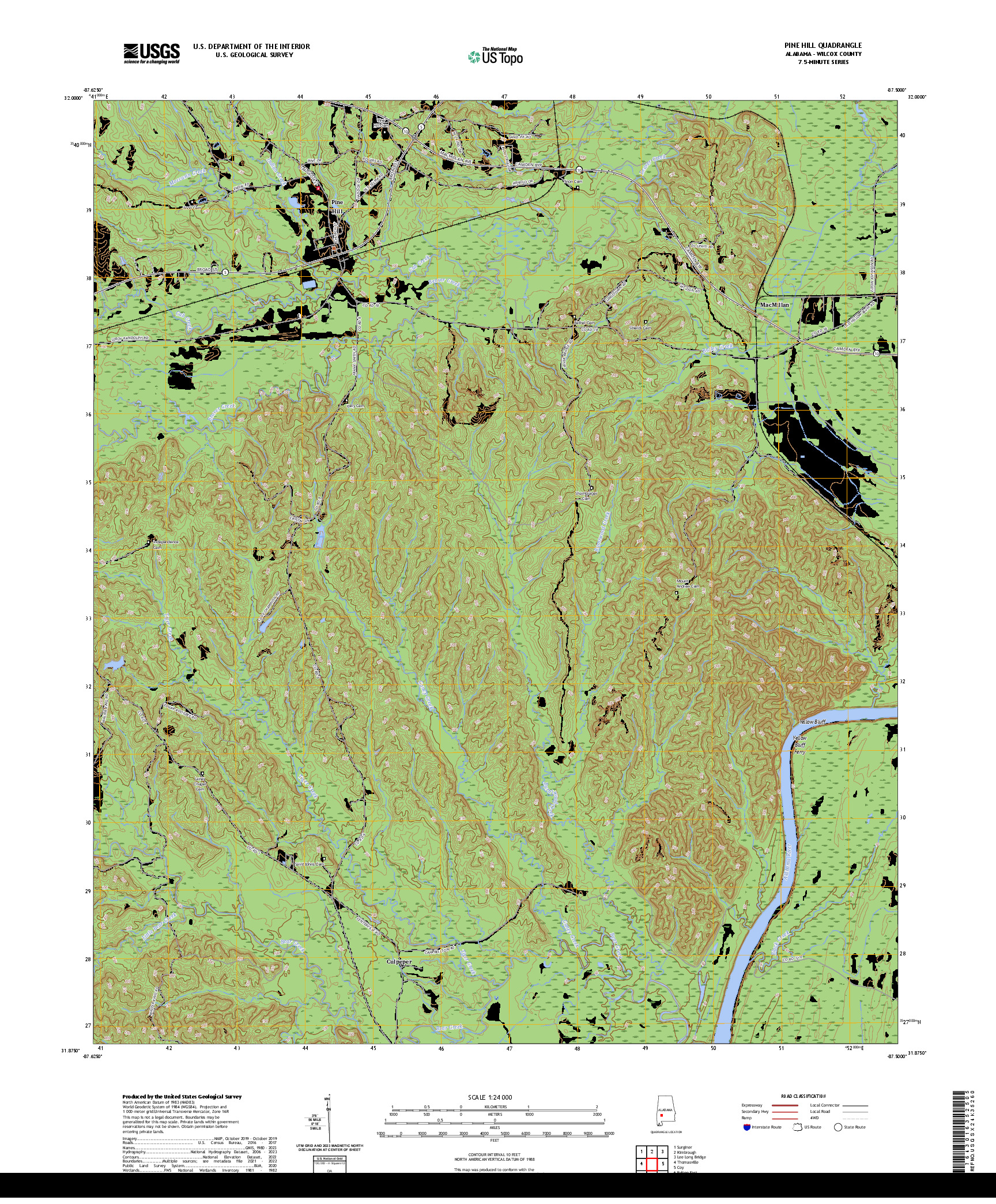 US TOPO 7.5-MINUTE MAP FOR PINE HILL, AL