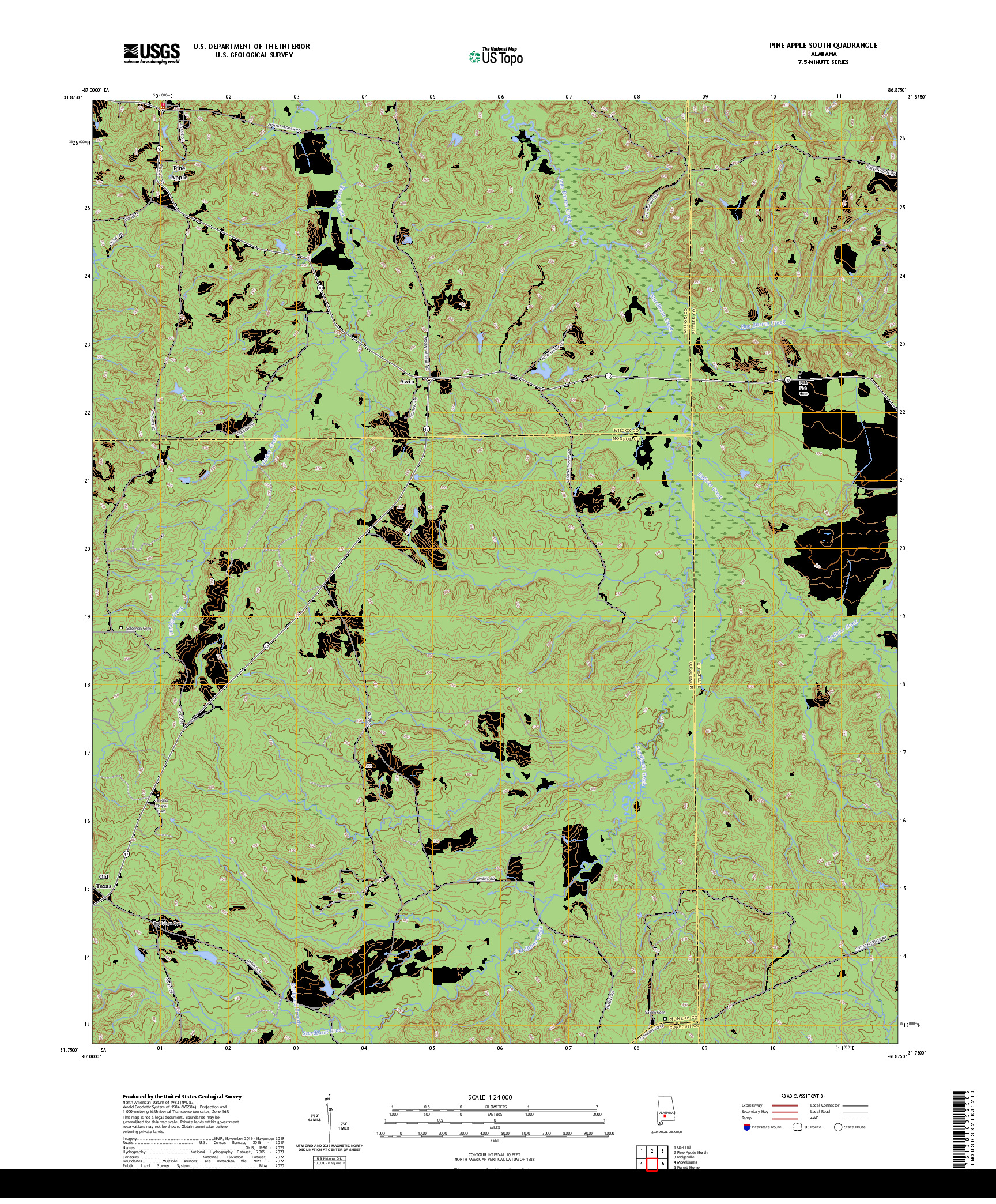US TOPO 7.5-MINUTE MAP FOR PINE APPLE SOUTH, AL