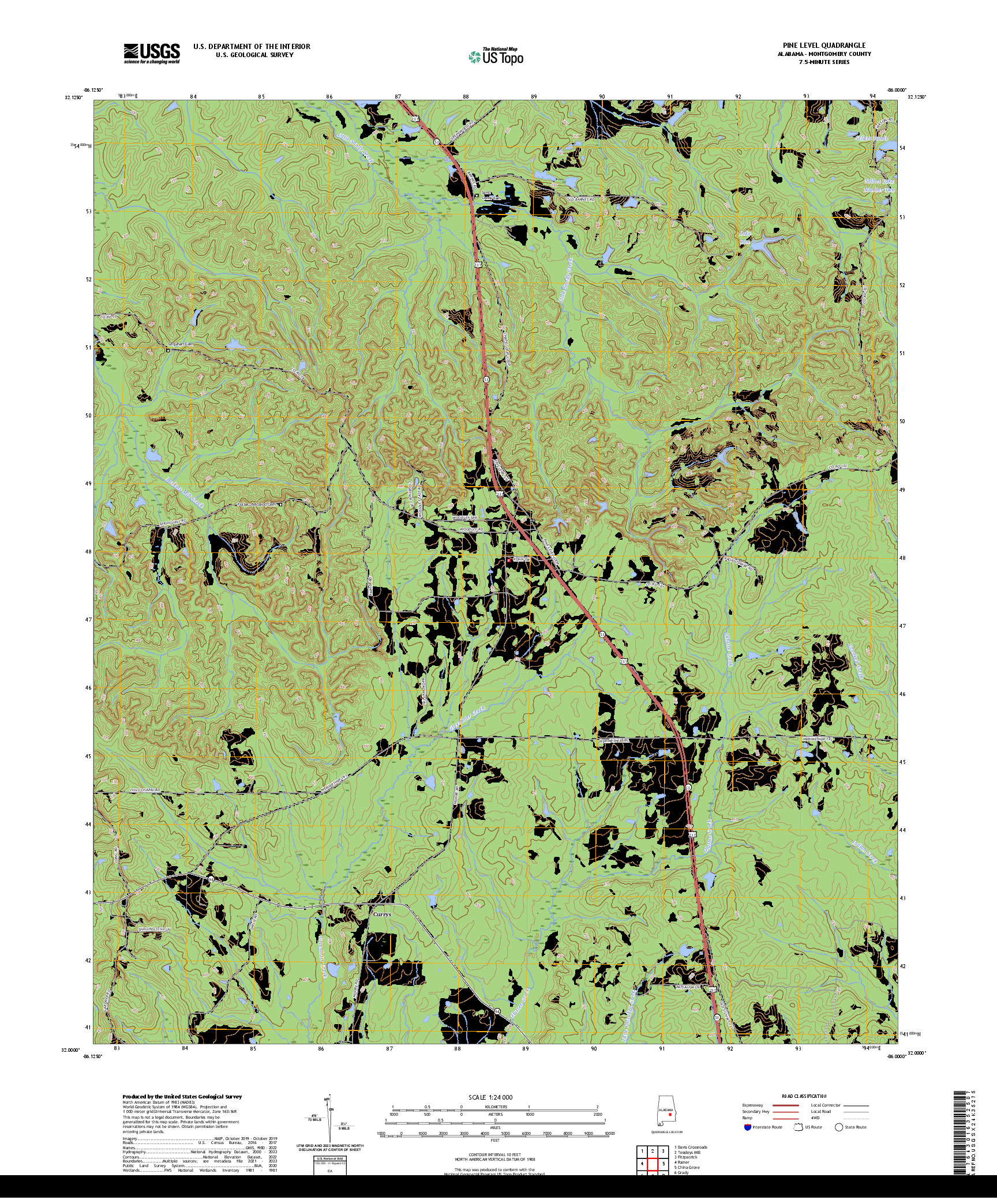 US TOPO 7.5-MINUTE MAP FOR PINE LEVEL, AL