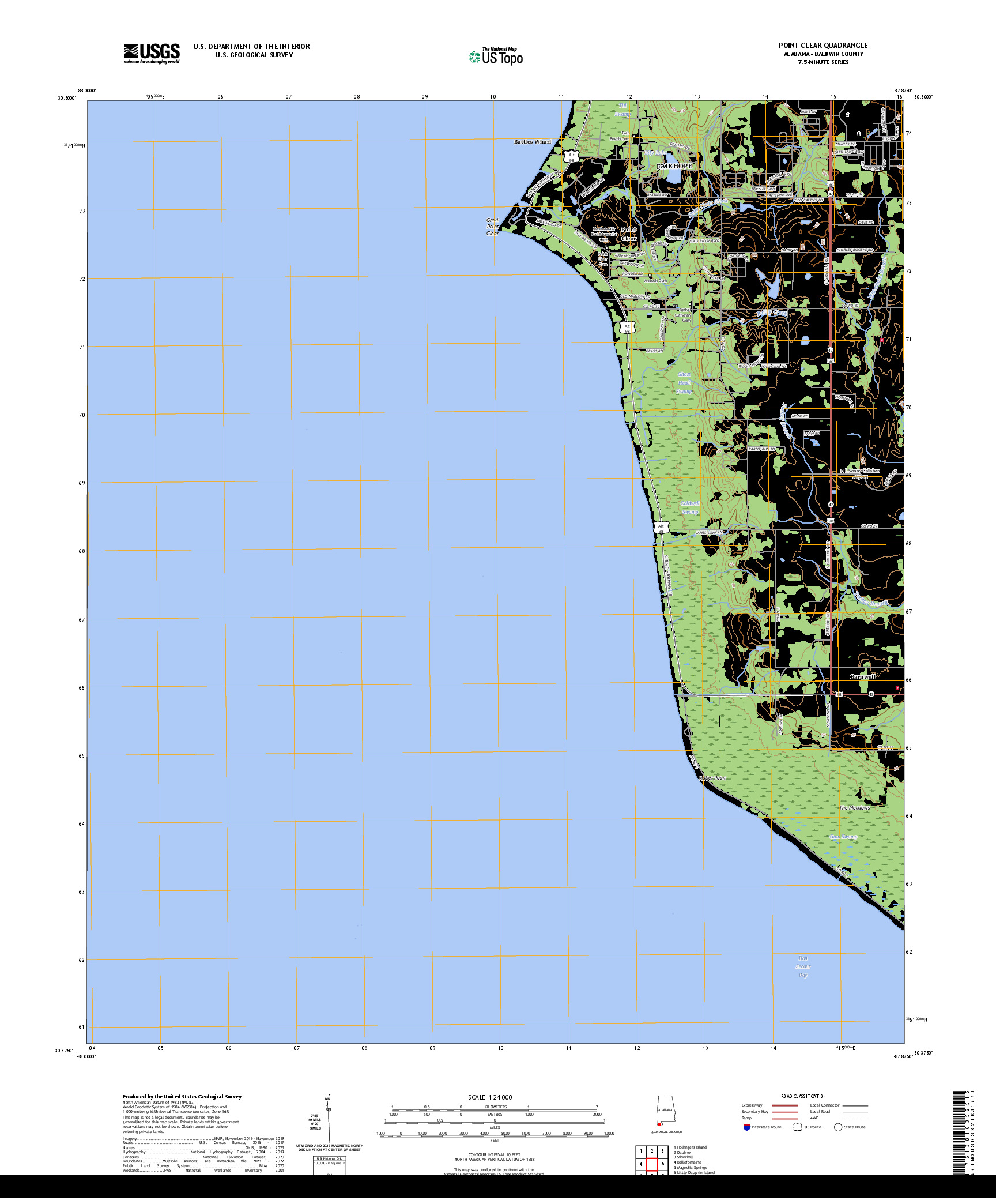 US TOPO 7.5-MINUTE MAP FOR POINT CLEAR, AL