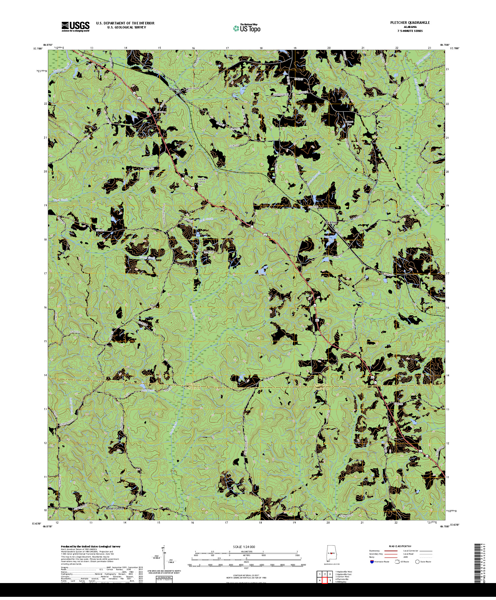 US TOPO 7.5-MINUTE MAP FOR PLETCHER, AL
