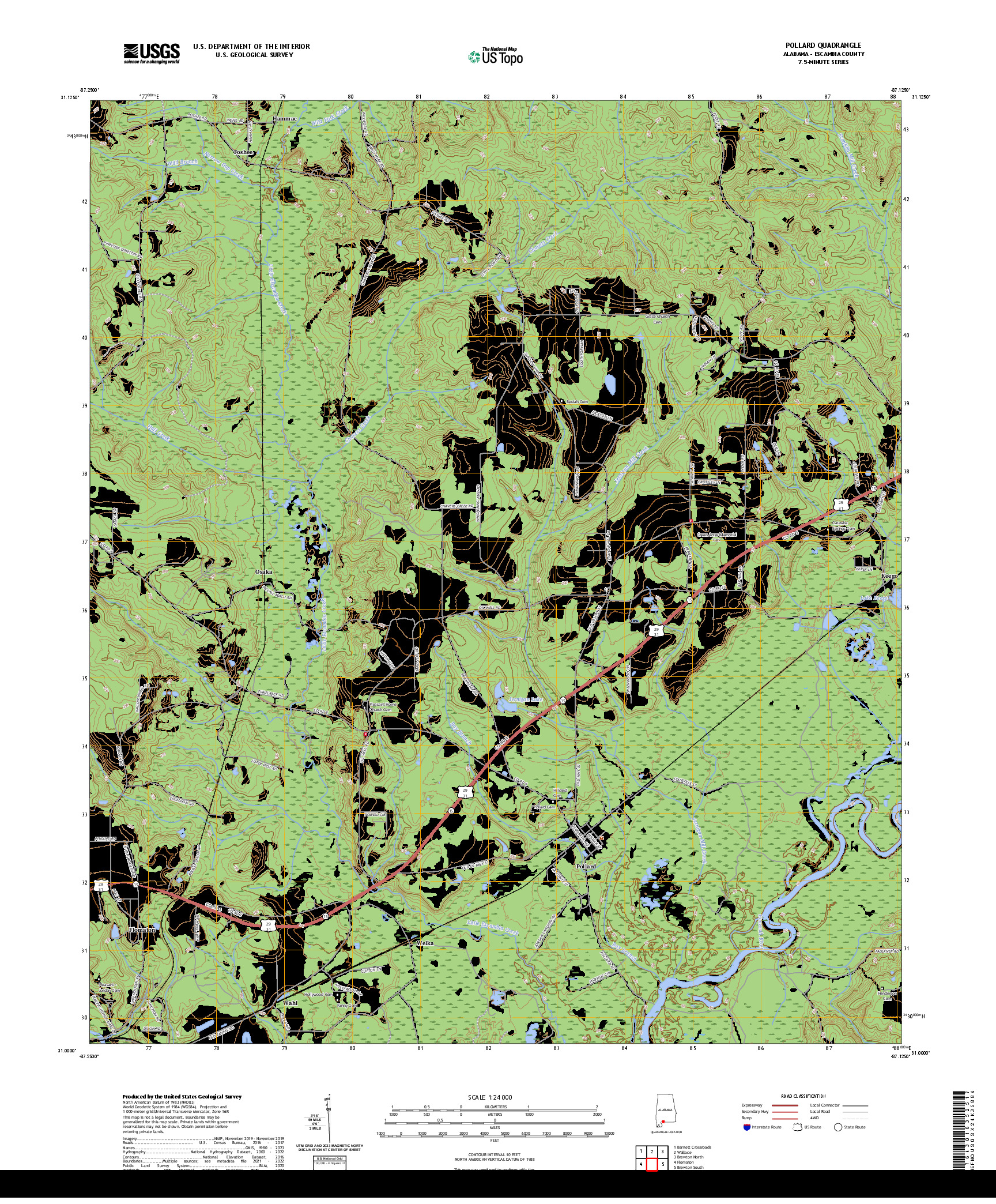 US TOPO 7.5-MINUTE MAP FOR POLLARD, AL