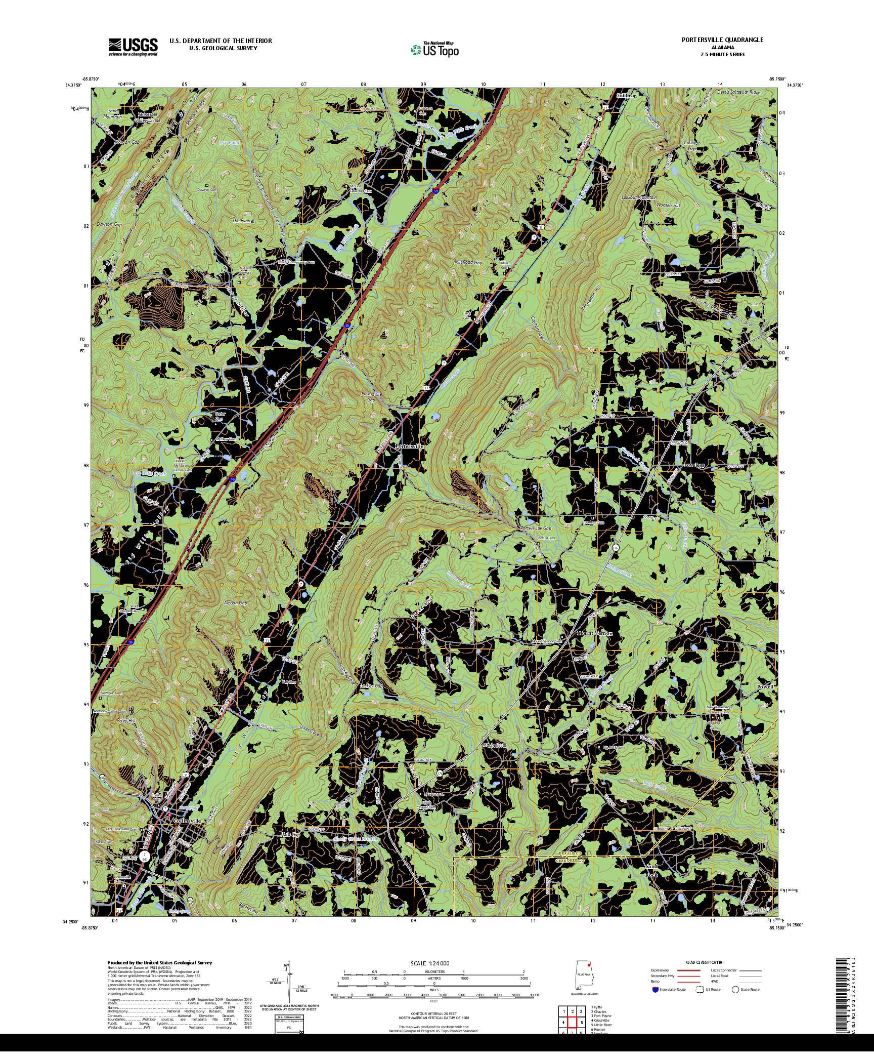 US TOPO 7.5-MINUTE MAP FOR PORTERSVILLE, AL
