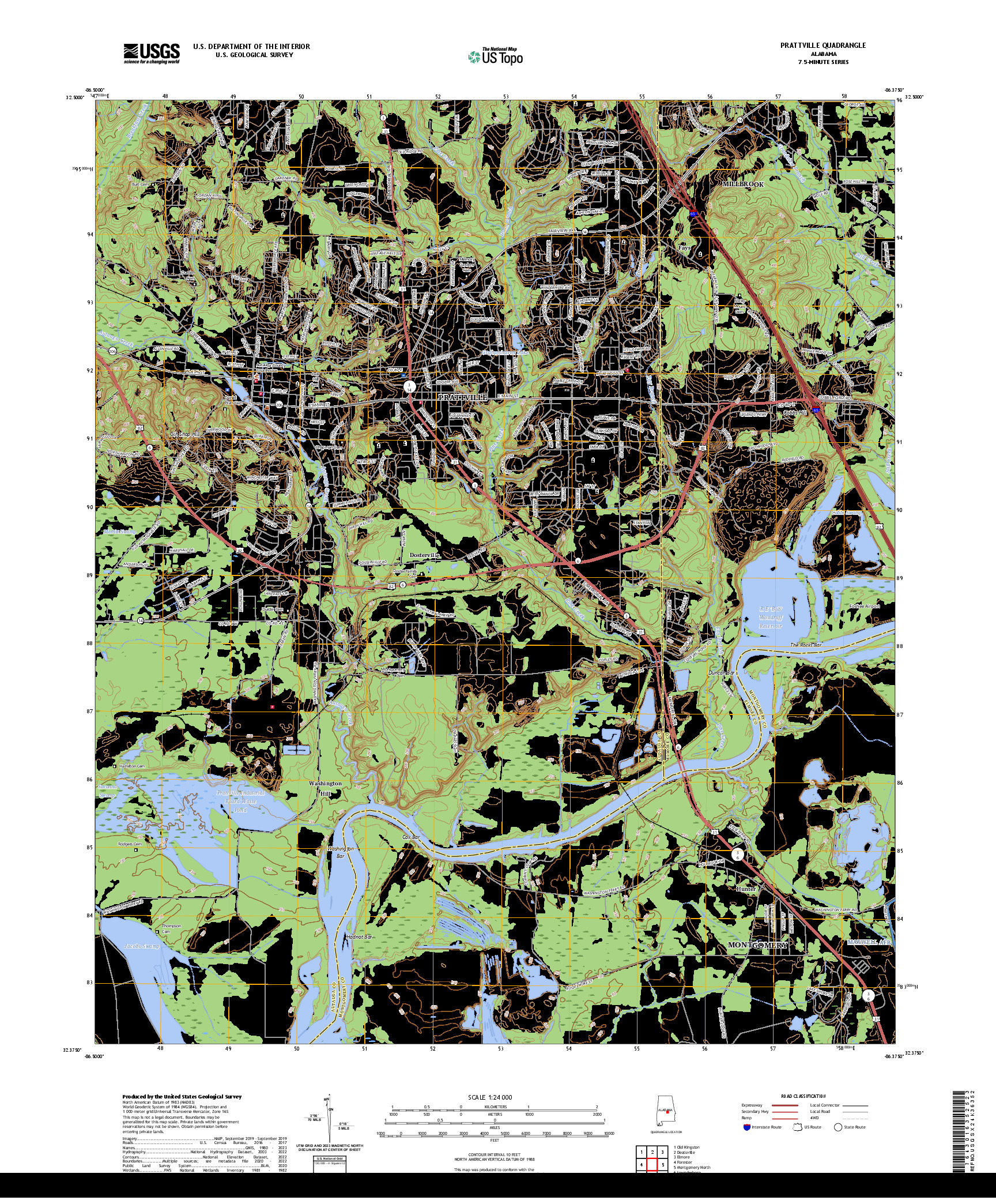 US TOPO 7.5-MINUTE MAP FOR PRATTVILLE, AL