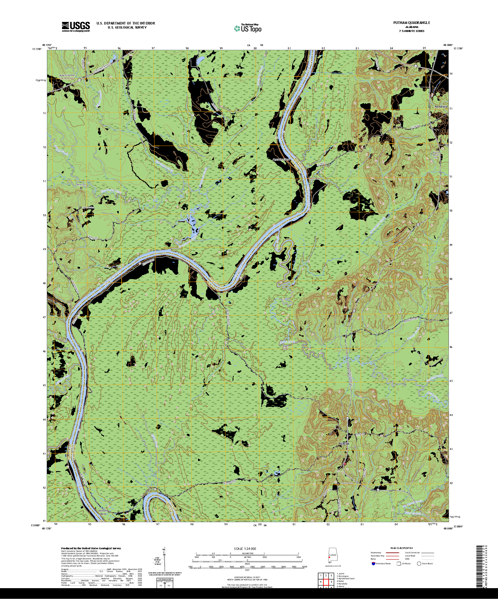 US TOPO 7.5-MINUTE MAP FOR PUTNAM, AL