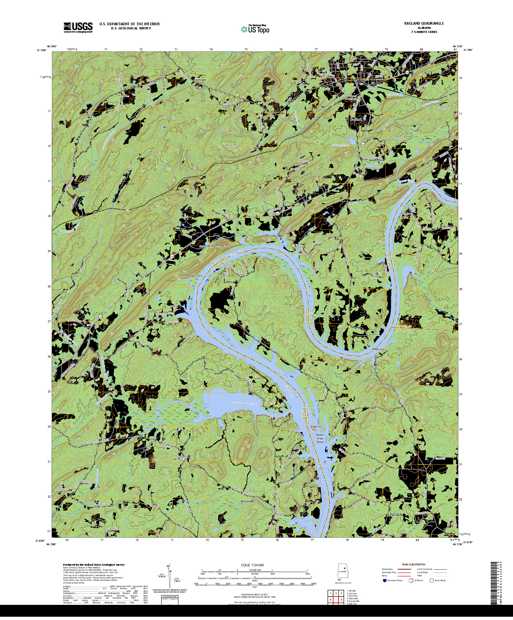 US TOPO 7.5-MINUTE MAP FOR RAGLAND, AL