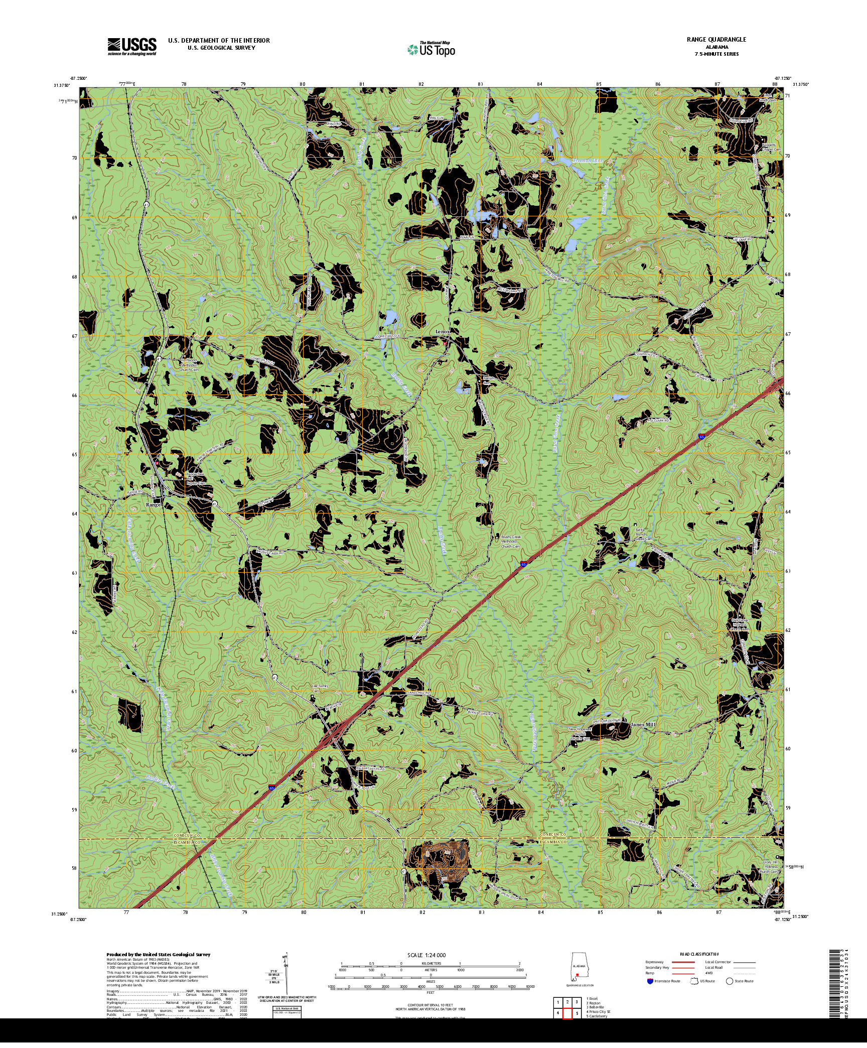 US TOPO 7.5-MINUTE MAP FOR RANGE, AL