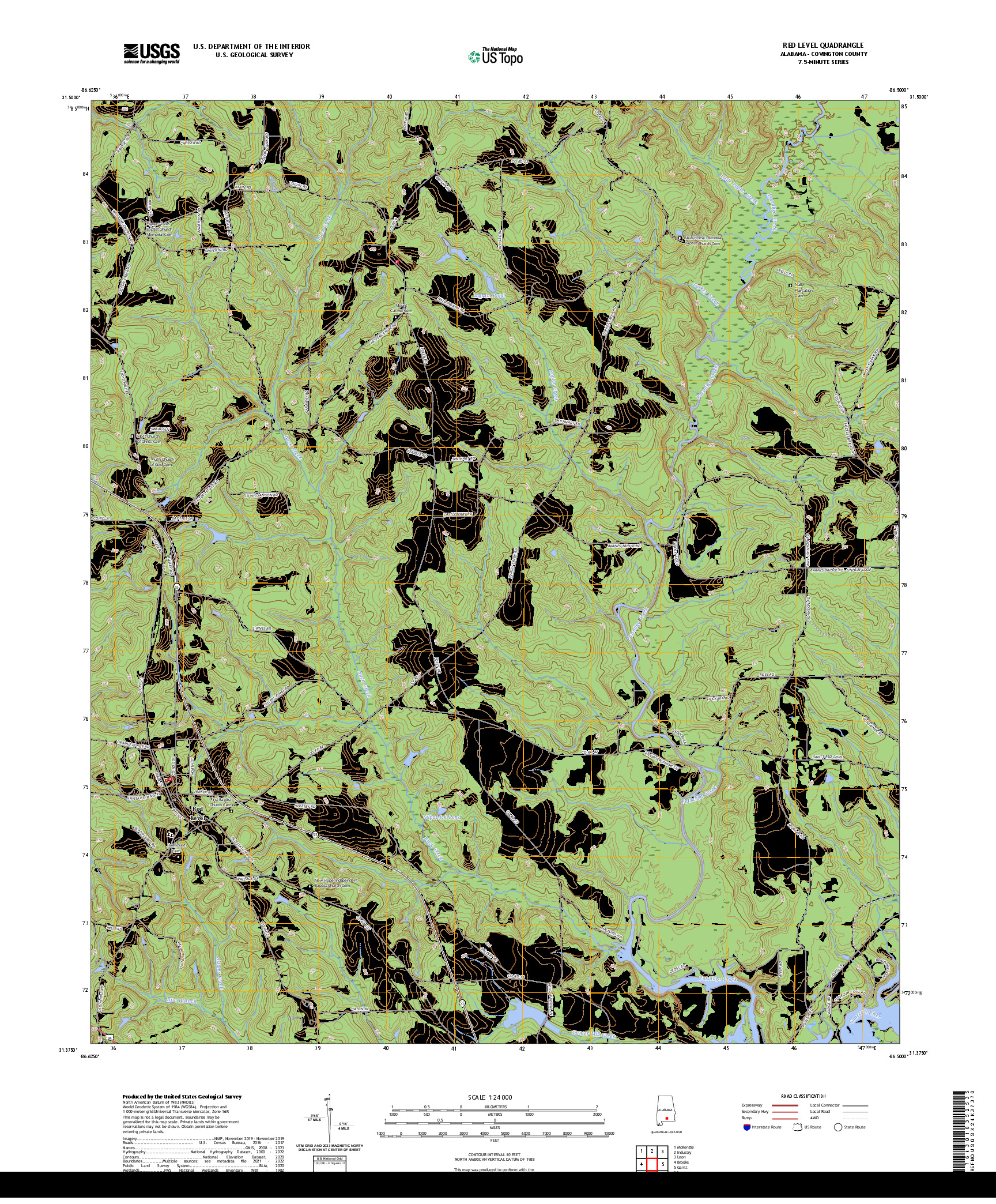 US TOPO 7.5-MINUTE MAP FOR RED LEVEL, AL