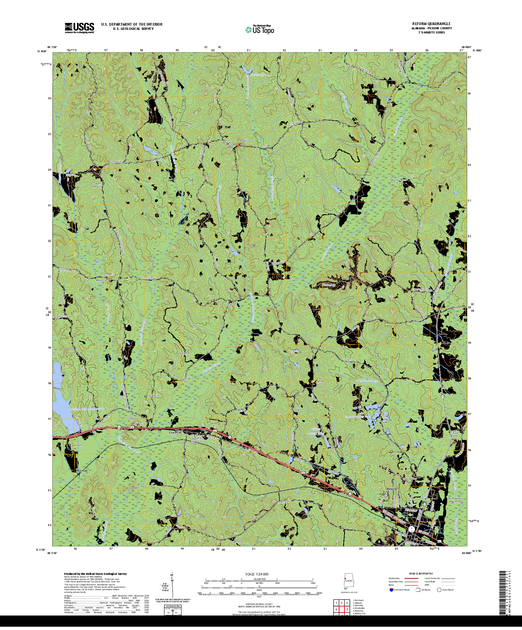 US TOPO 7.5-MINUTE MAP FOR REFORM, AL