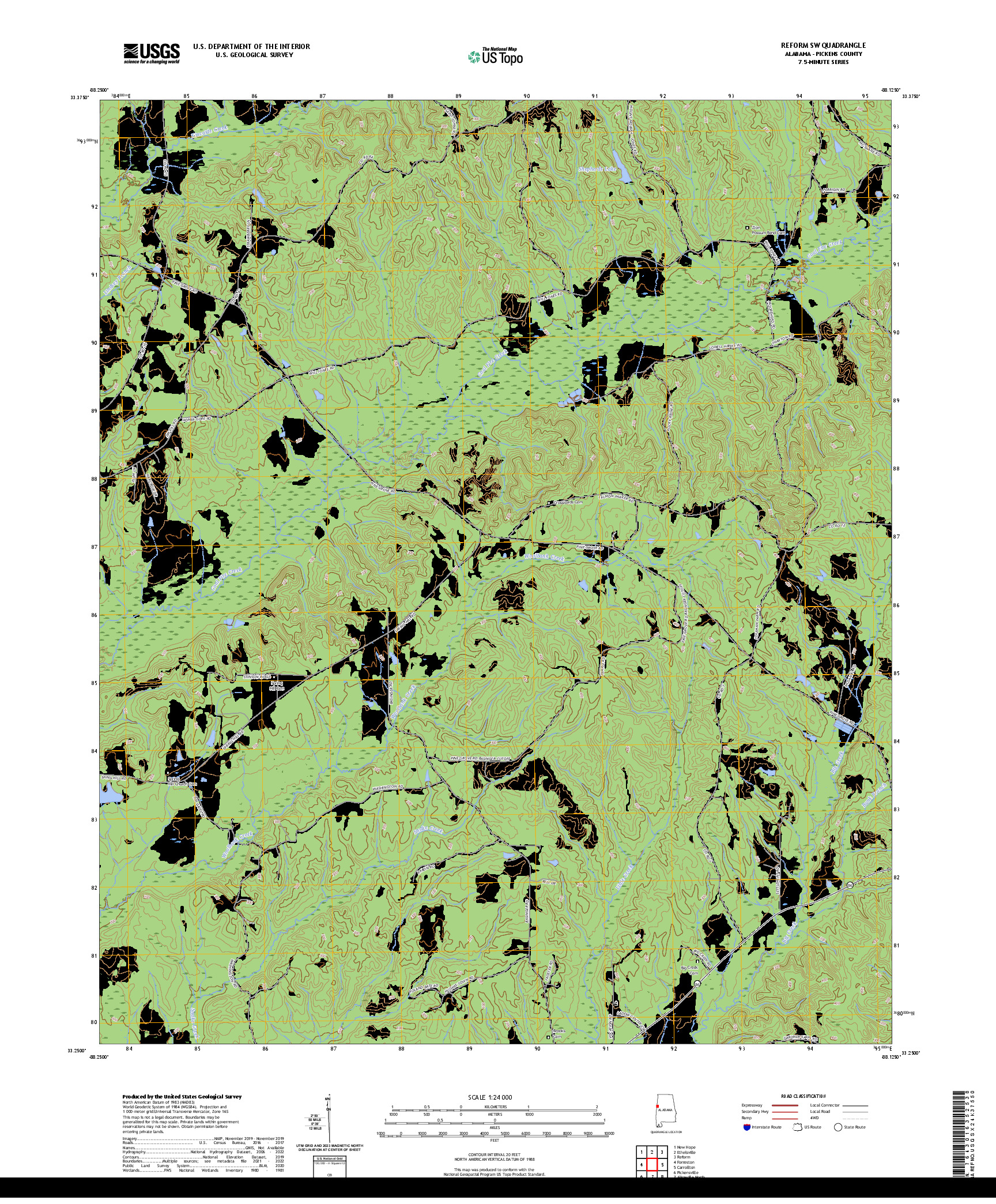 US TOPO 7.5-MINUTE MAP FOR REFORM SW, AL