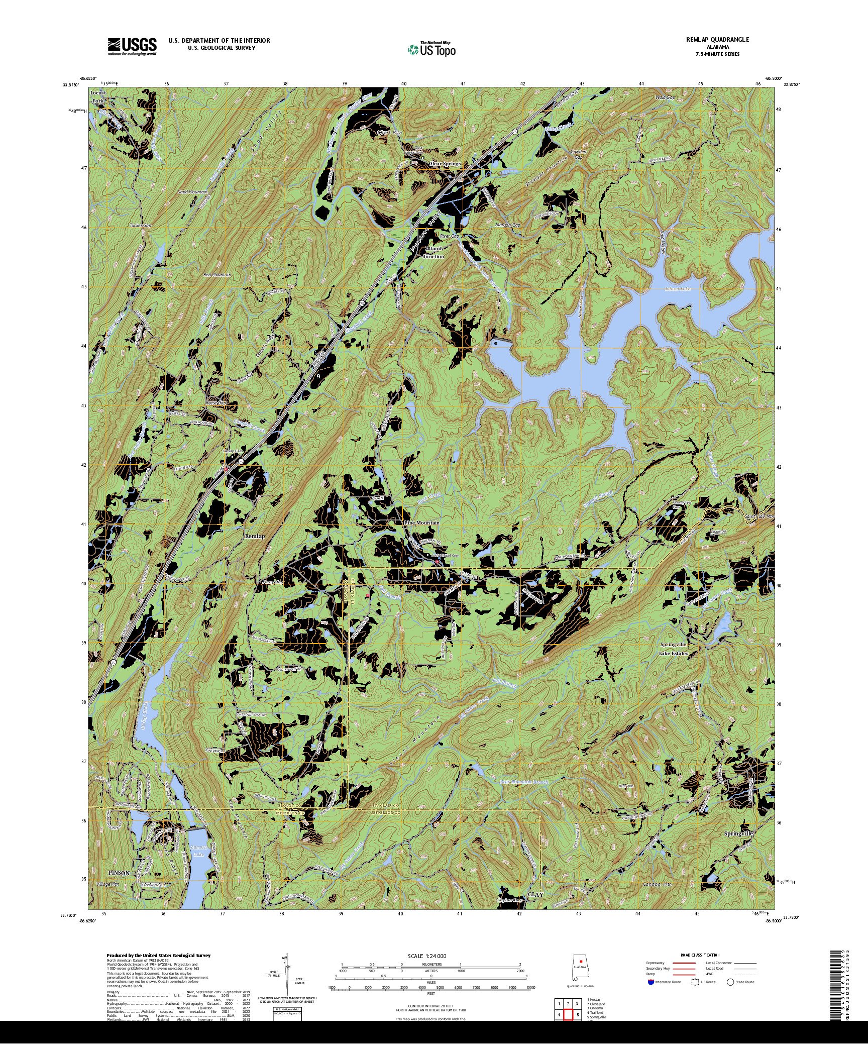 US TOPO 7.5-MINUTE MAP FOR REMLAP, AL