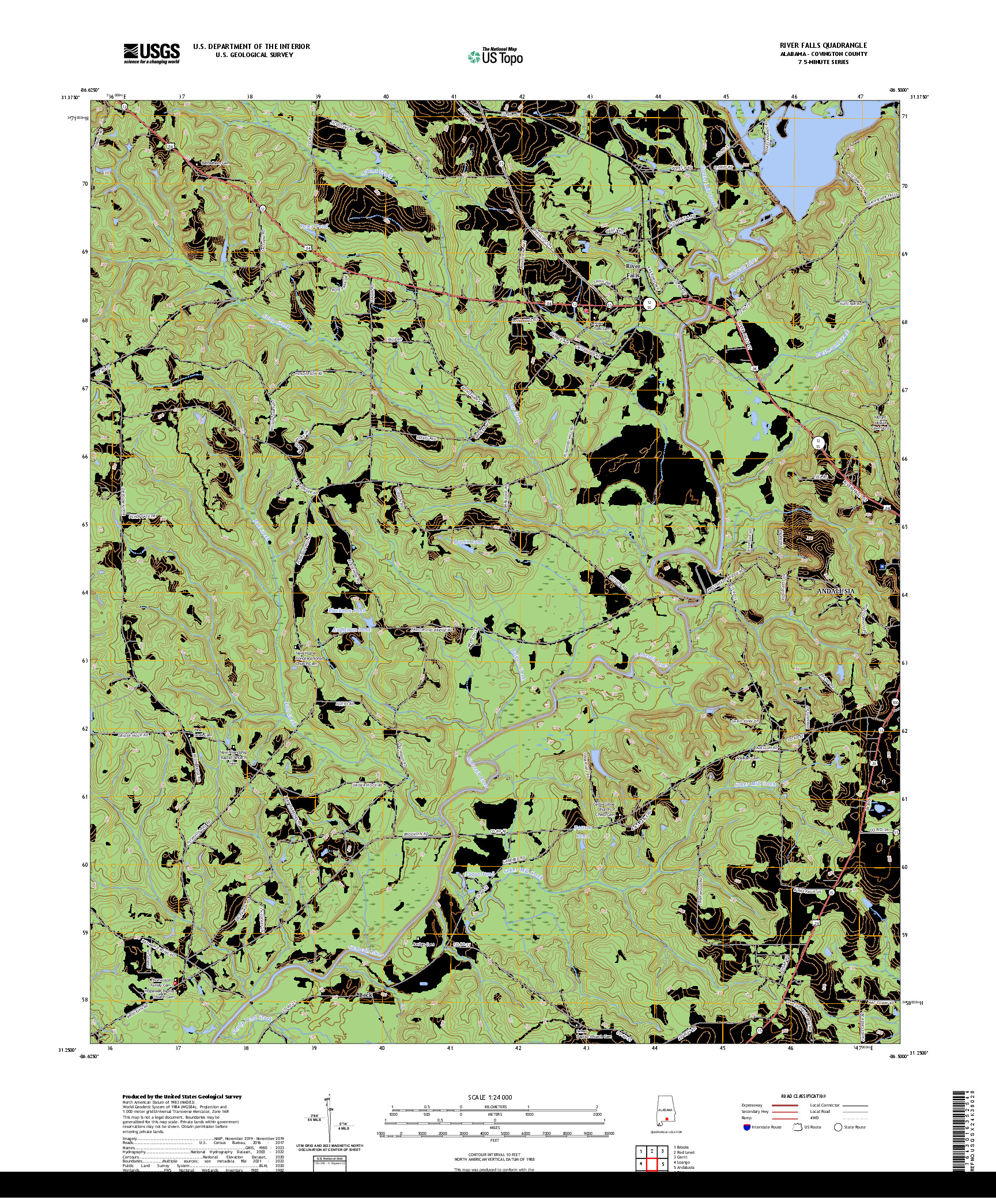 US TOPO 7.5-MINUTE MAP FOR RIVER FALLS, AL