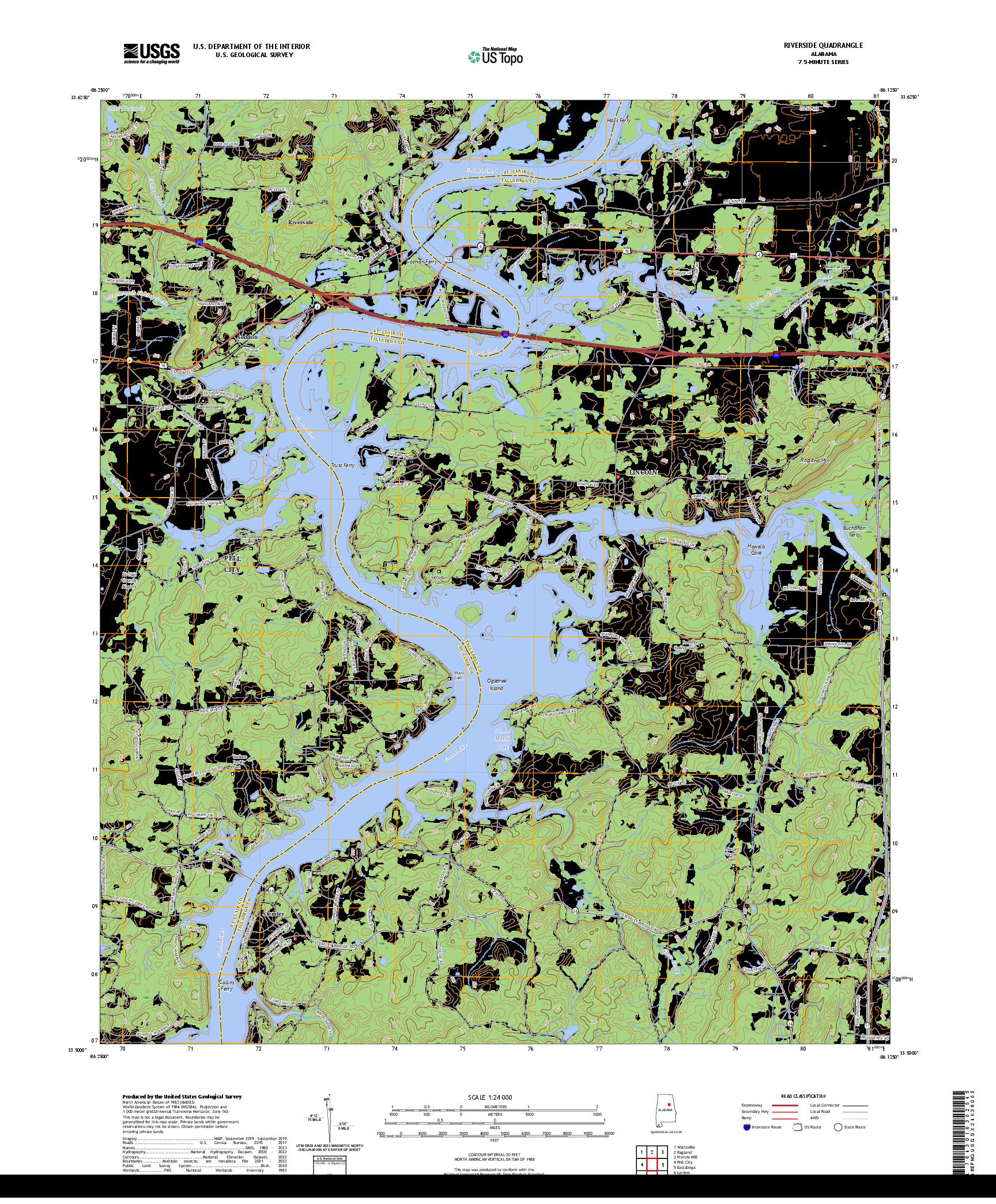 US TOPO 7.5-MINUTE MAP FOR RIVERSIDE, AL