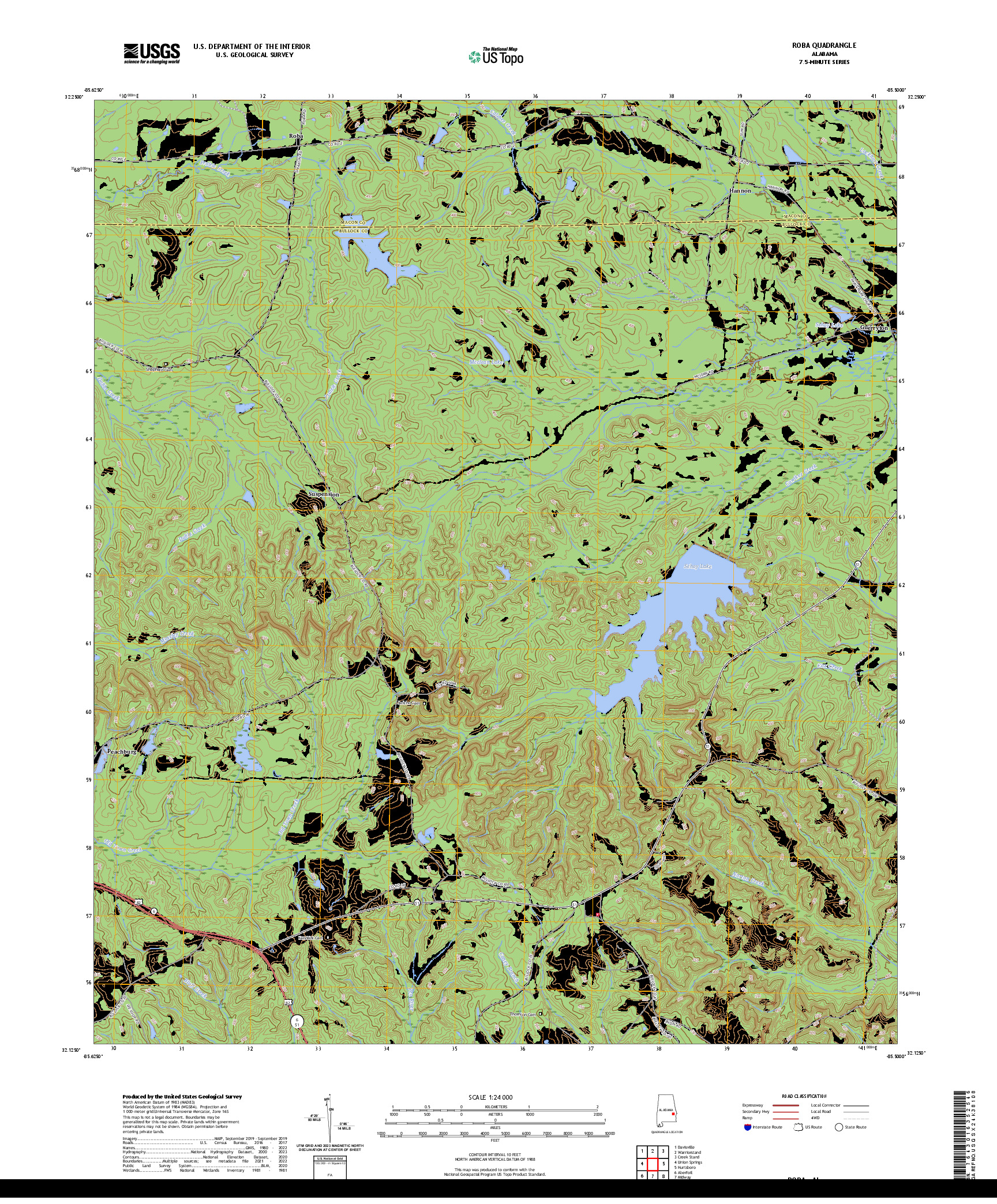 US TOPO 7.5-MINUTE MAP FOR ROBA, AL