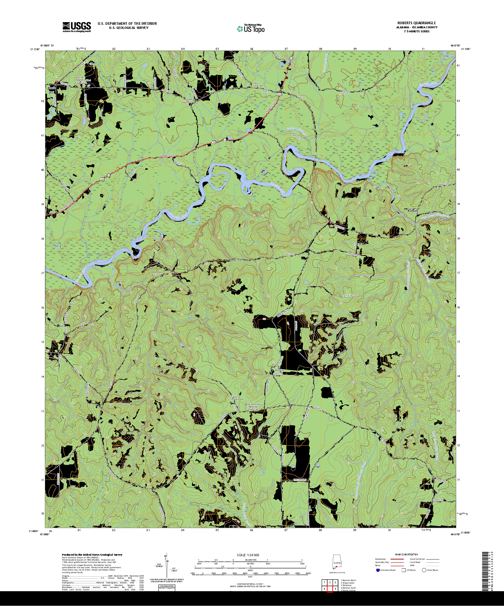 US TOPO 7.5-MINUTE MAP FOR ROBERTS, AL