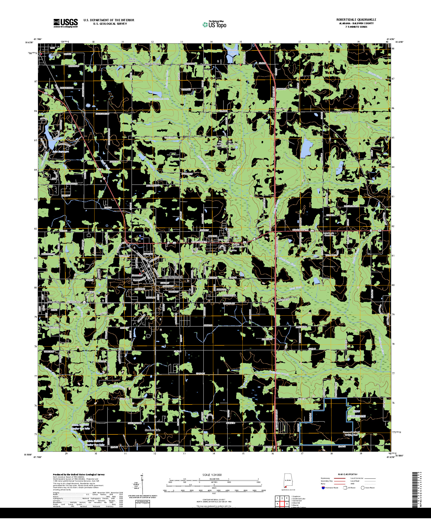 US TOPO 7.5-MINUTE MAP FOR ROBERTSDALE, AL