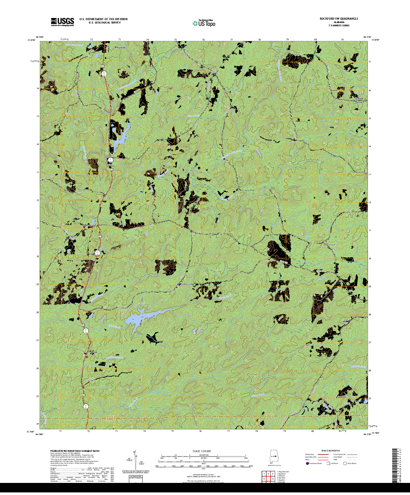 US TOPO 7.5-MINUTE MAP FOR ROCKFORD SW, AL